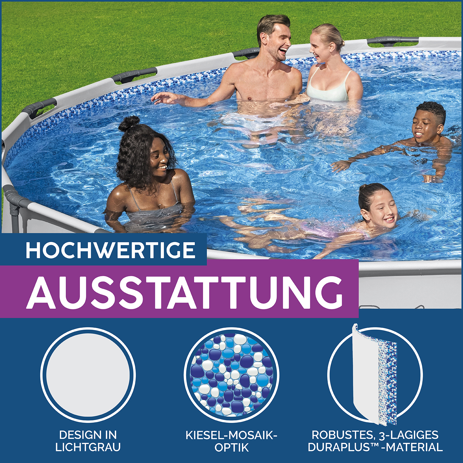 Steel Pro MAX™ Frame Pool Komplett Set mit Filterpumpe Ø 488 x 122 cm , lichtgrau, rund Steel Pro MAX™ Frame Pool Komplett Set mit Filterpumpe Ø 488 x 122 cm , lichtgrau, rund