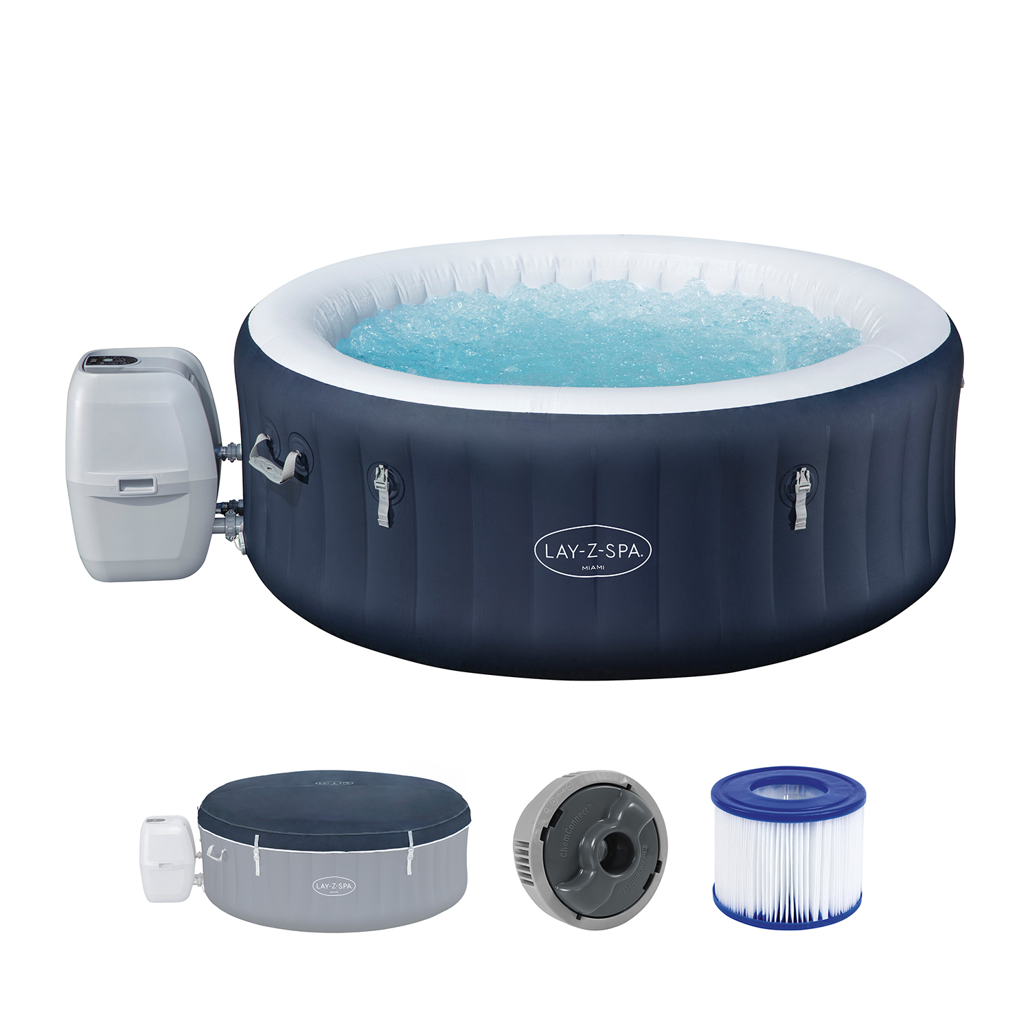 LAY-Z-SPA® Energiespar-Whirlpool Miami AirJet™ für 4 Personen Ø 180 x 66 cm, Dunkelblau