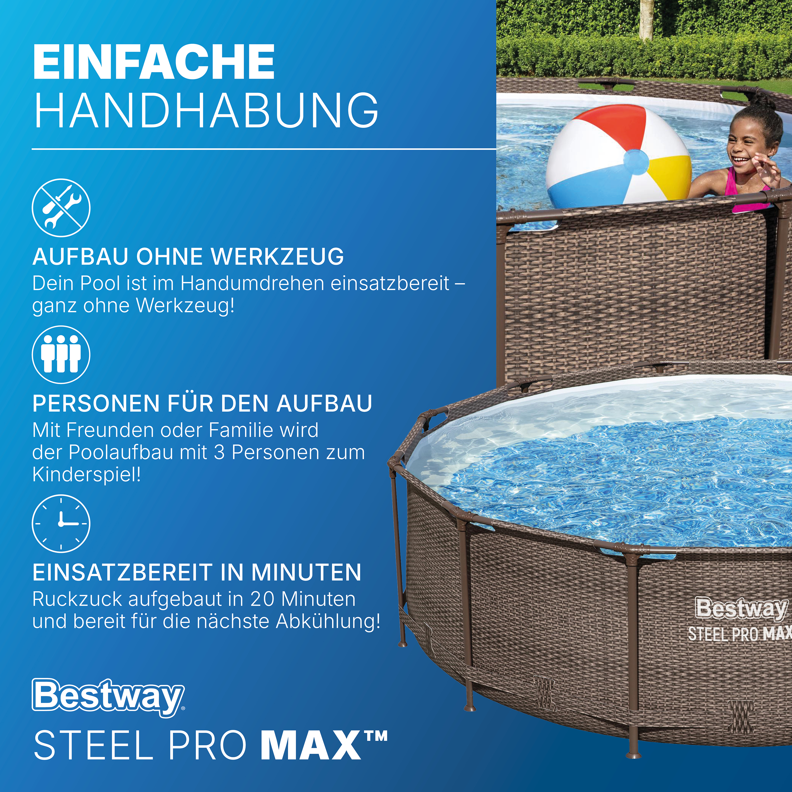 Steel Pro MAX™ Solo Pool ohne Zubehör Ø 366 x 100 cm, Rattan-Optik (Schokobraun), rund Steel Pro MAX™ Solo Pool ohne Zubehör Ø 366 x 100 cm, Rattan-Optik (Schokobraun), rund