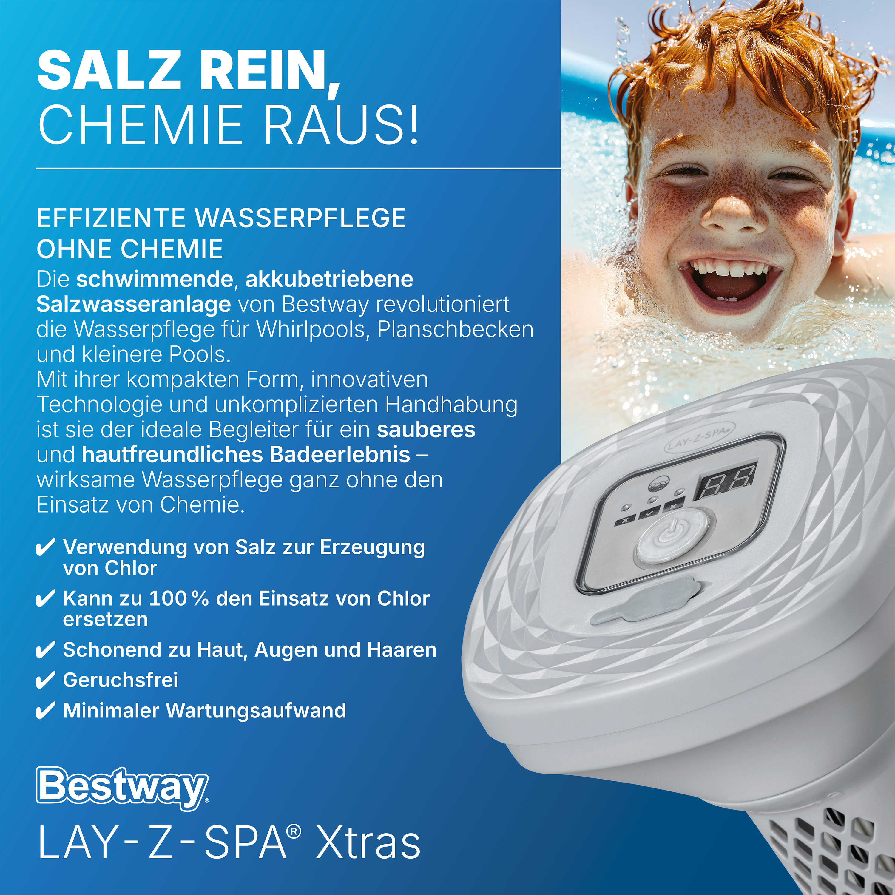LAY-Z-SPA® Xtras schwimmende, akkubetriebene Salzwasseranlage Hydrogenic™ 0,5 g/ h