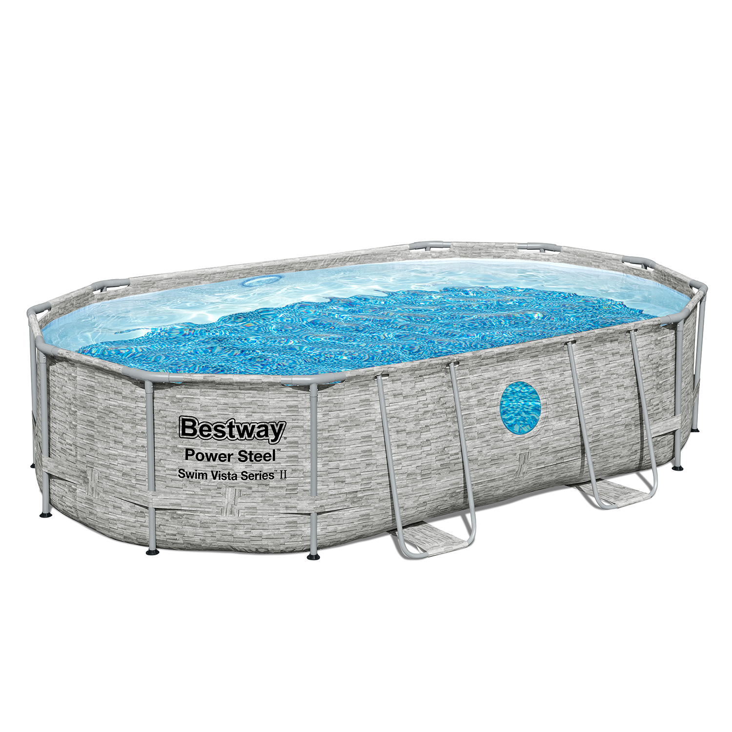 Power Steel™ Swim Vista Series™ Solo Pool ohne Zubehör 488 x 305 x 107 cm, Steinwand-Optik (Cremegrau), oval