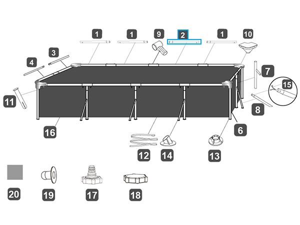 Bestway® Spare Part Top rail B (white) for Steel Pro™ frame pool 400 x 211 x 81 cm, angular