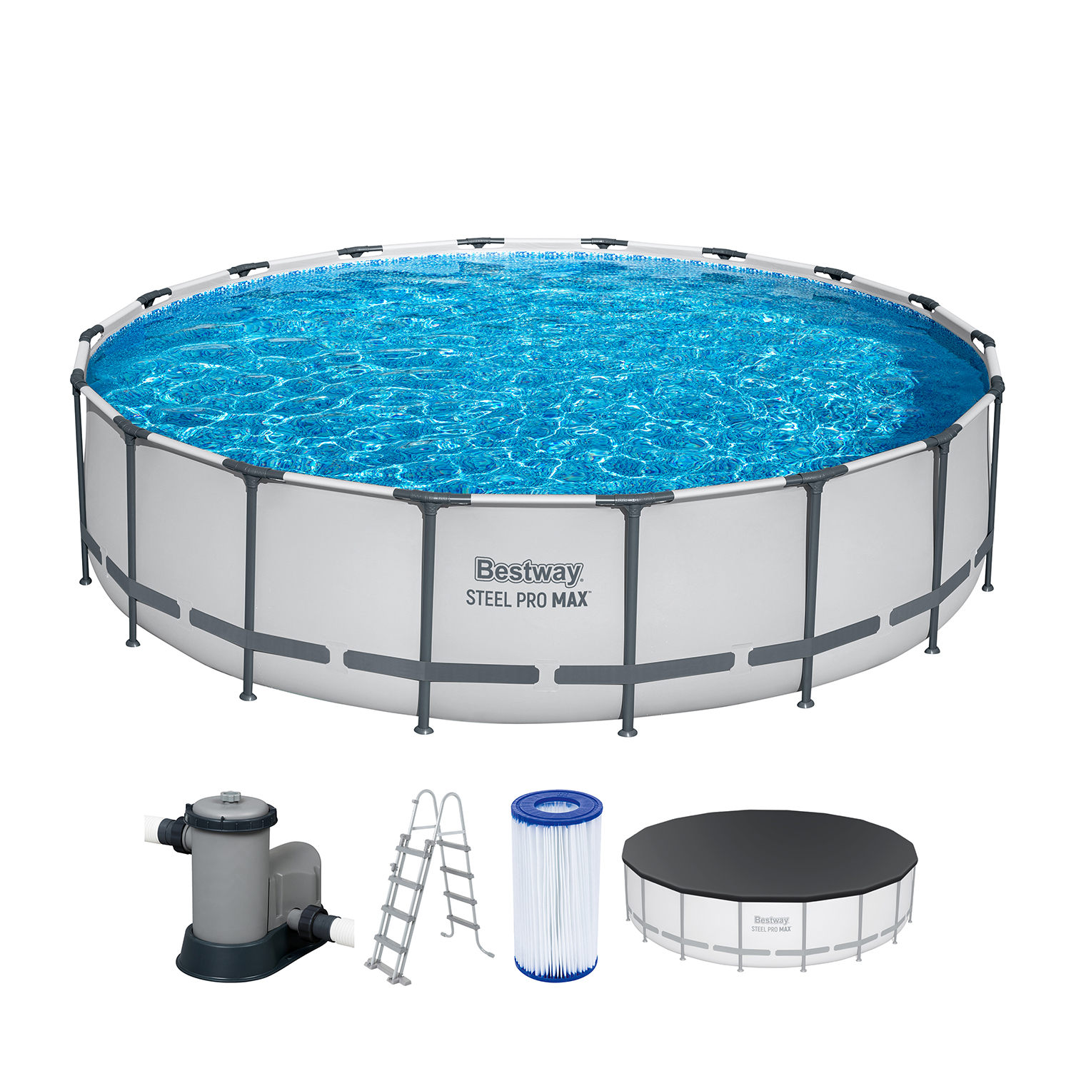Steel Pro MAX™ Frame Pool Komplett Set mit Filterpumpe Ø 549 x 122 cm, lichtgrau, rund