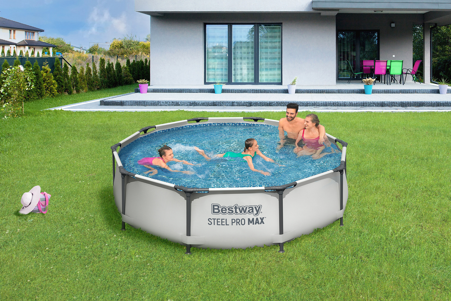 Steel Pro MAX™ Frame Pool Set mit Filterpumpe Ø 305 x 76 cm, lichtgrau, rund 