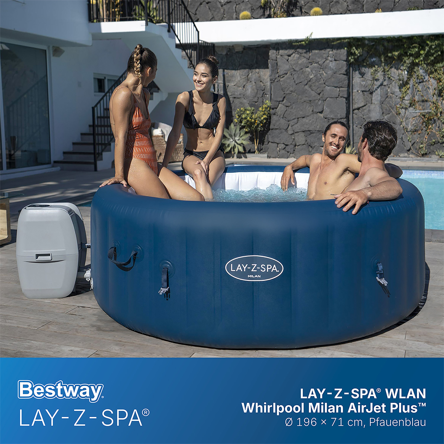 LAY-Z-SPA® WLAN-Whirlpool Milan AirJet Plus™ Ø 196 x 71 cm, rund
