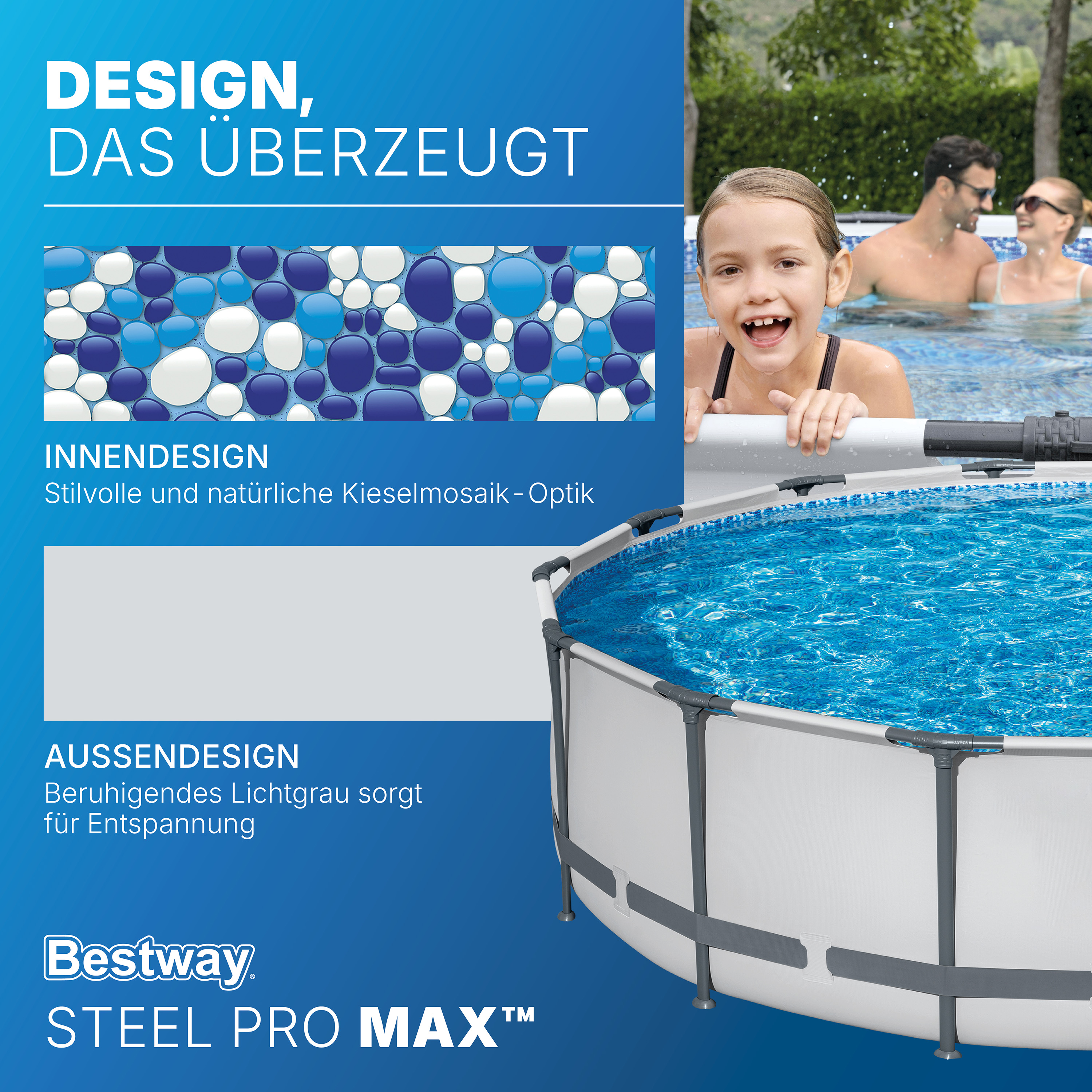 Steel Pro MAX™ Frame Pool Komplett Set mit Filterpumpe Ø 427 x 107 cm, lichtgrau, rund