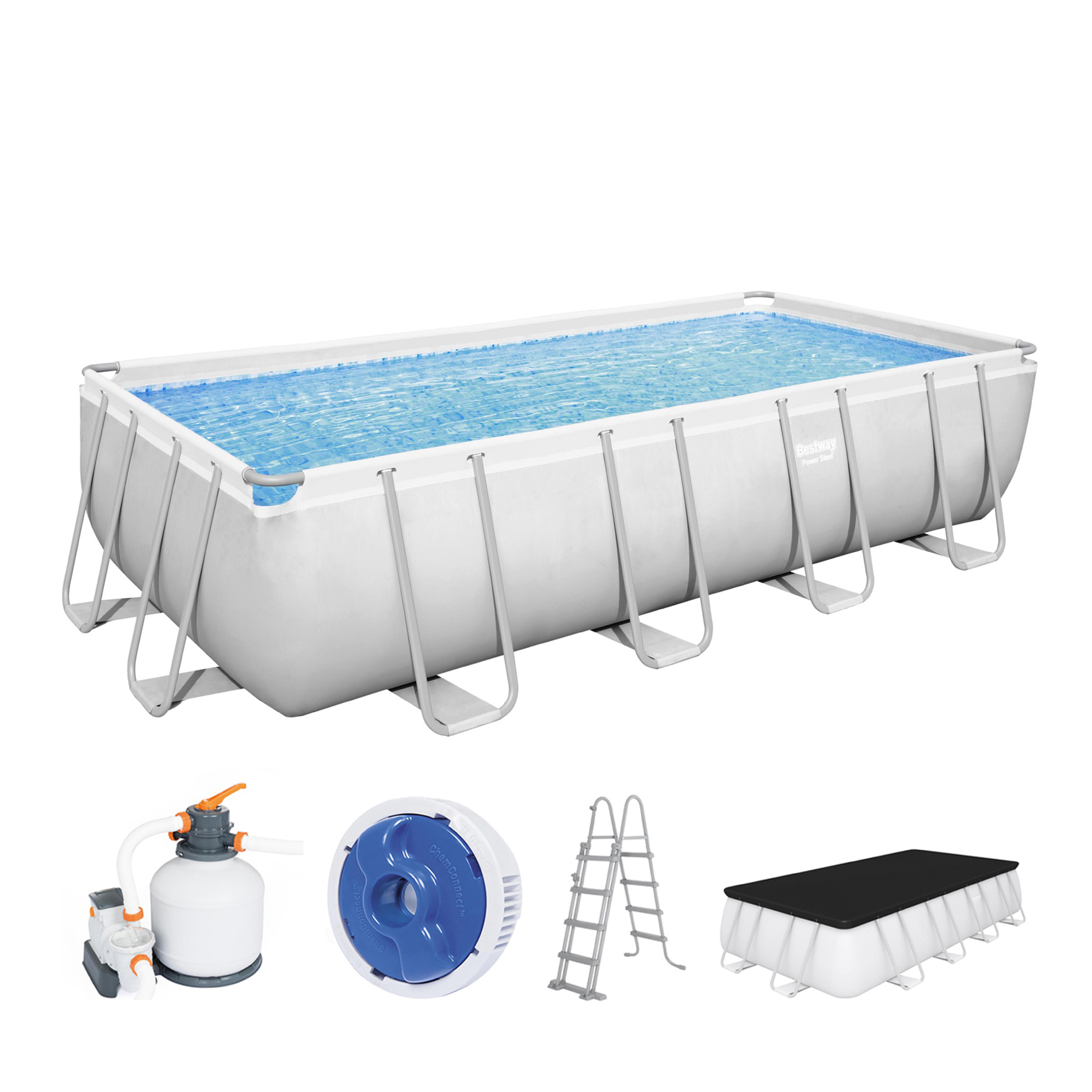 Power Steel™ Frame Pool Komplett Set mit Sandfilteranlage 549 x 274 x 122 cm, lichtgrau, eckig