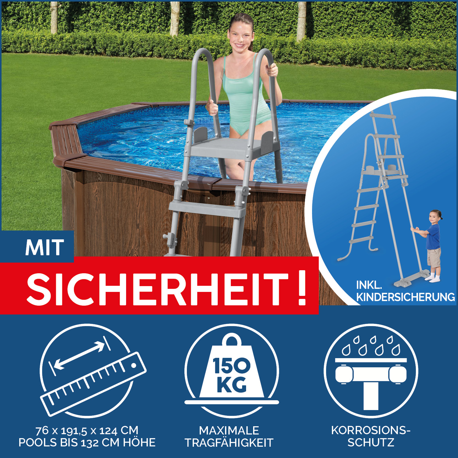 Hydrium™ Stahlwandpool Komplett-Set mit Sandfilteranlage  Ø 488 x 132 cm, Holz-Optik (Palisander), rund
