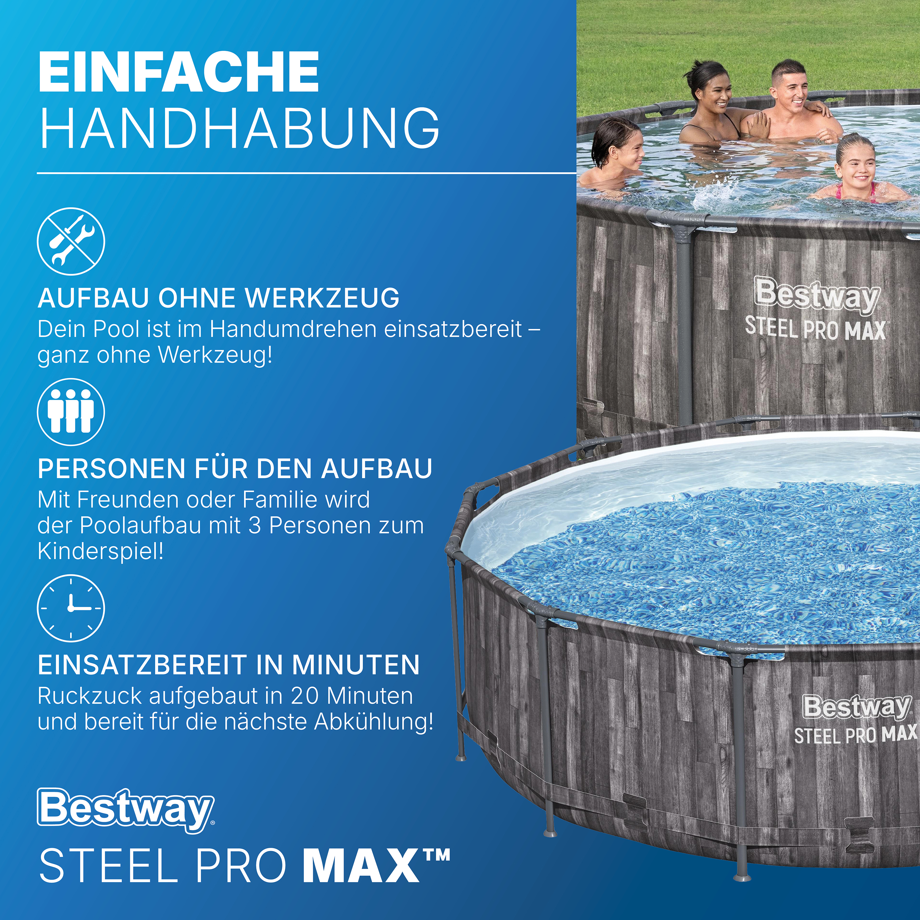 Steel Pro MAX™ Solo Pool ohne Zubehör Ø 427 x 107 cm, Holz-Optik (Mooreiche), rund