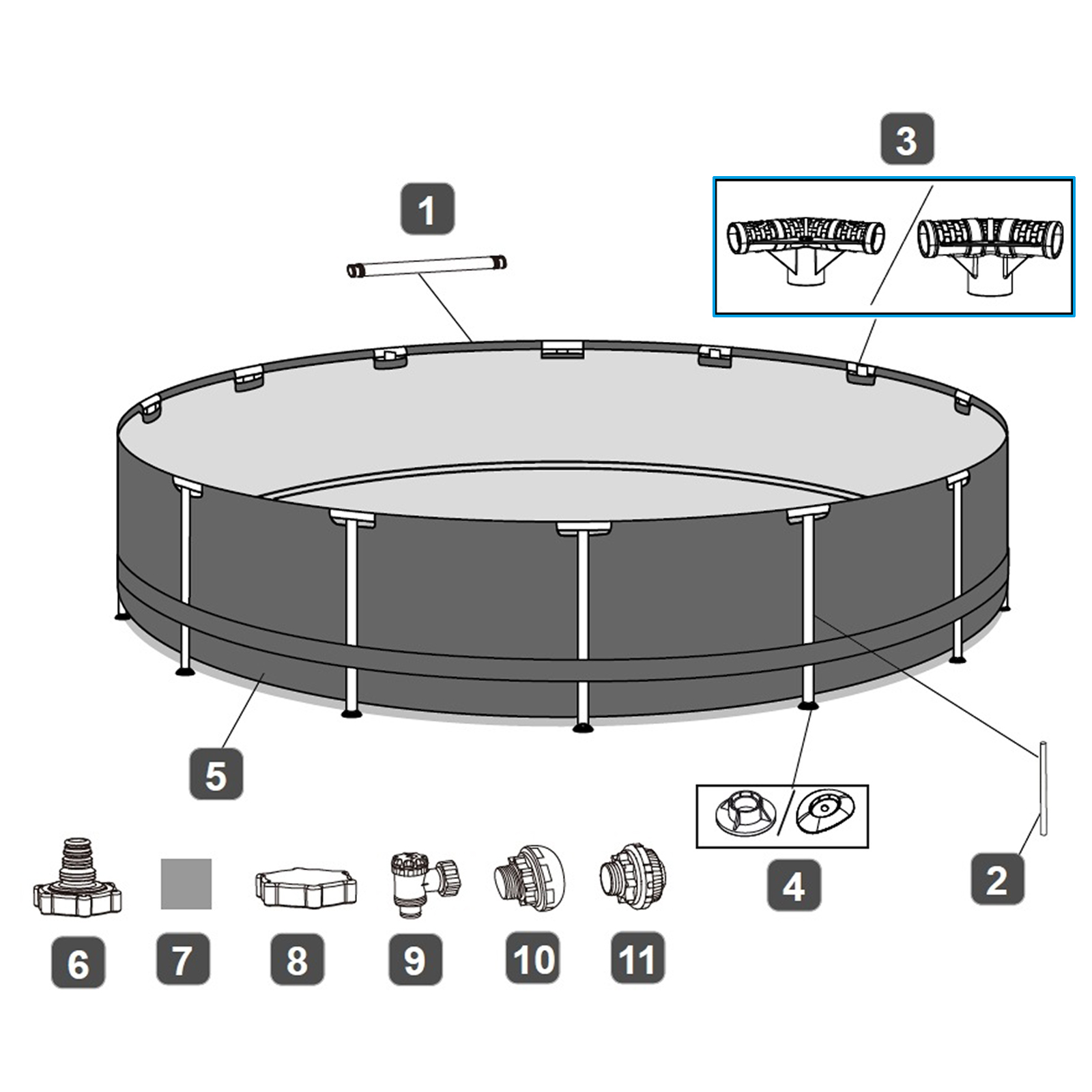 Bestway® Spare Part T-connector (grey) for Steel Pro MAX™ pools Ø 549 x 132 cm (2024), round Bestway® Spare Part T-connector (grey) for various Steel Pro MAX™ pools (2023)