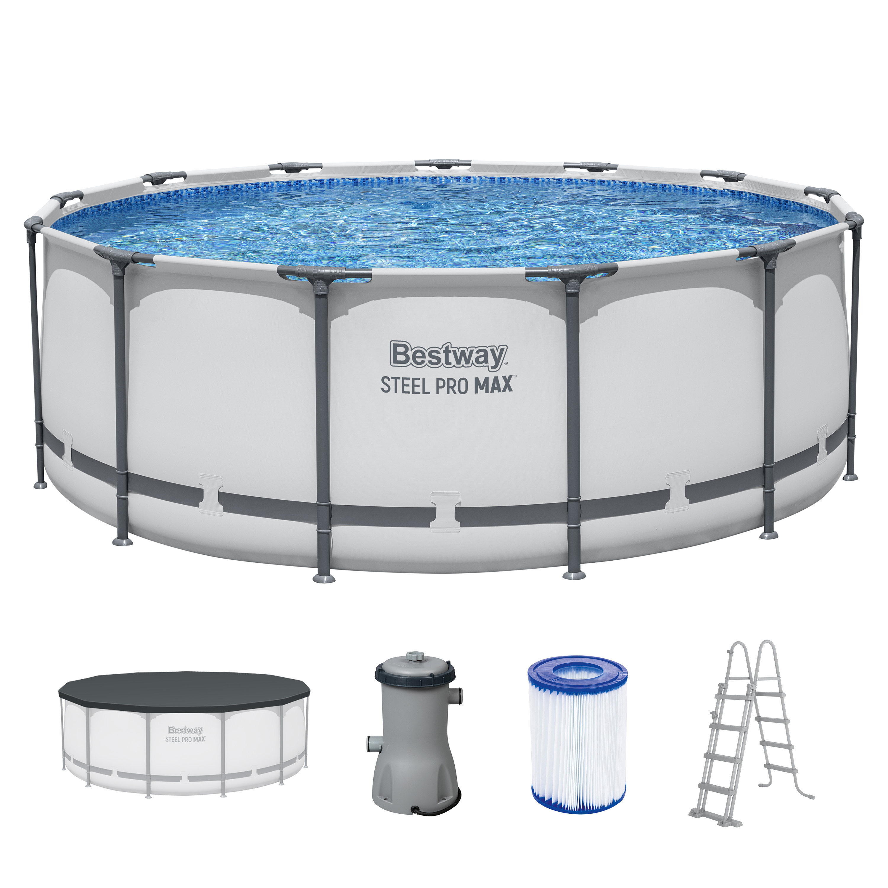 Steel Pro MAX™ Frame Pool  Komplett Set mit Filterpumpe Ø 396 x 122 cm, lichtgrau, rund