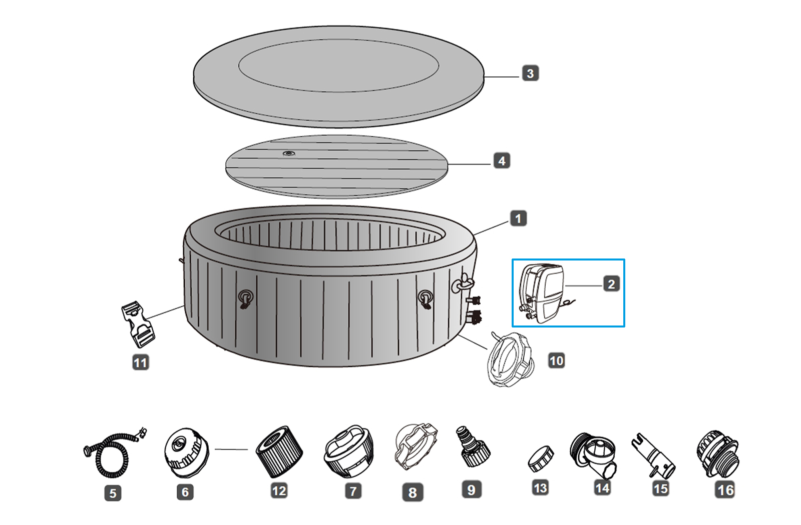 Bestway® Spare Part Heater (grey / WiFi-Modul) for various LAY-Z-SPA® AirJet™ whirlpools (2023 / 2024 | EU)