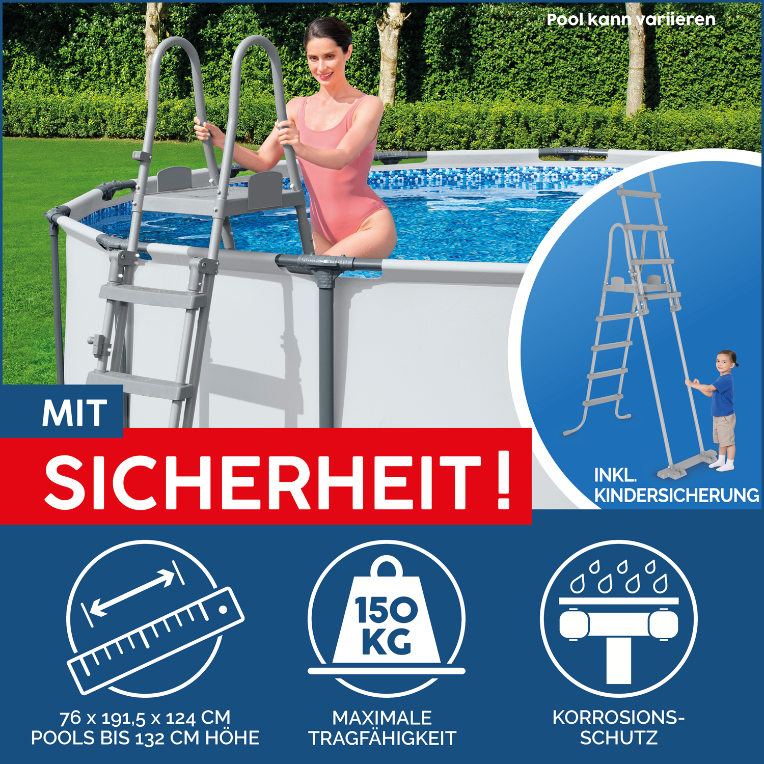 Power Steel™ Frame Pool Komplett-Set mit Sandfilteranlage 732 x 366 x 132 cm, grau, eckig