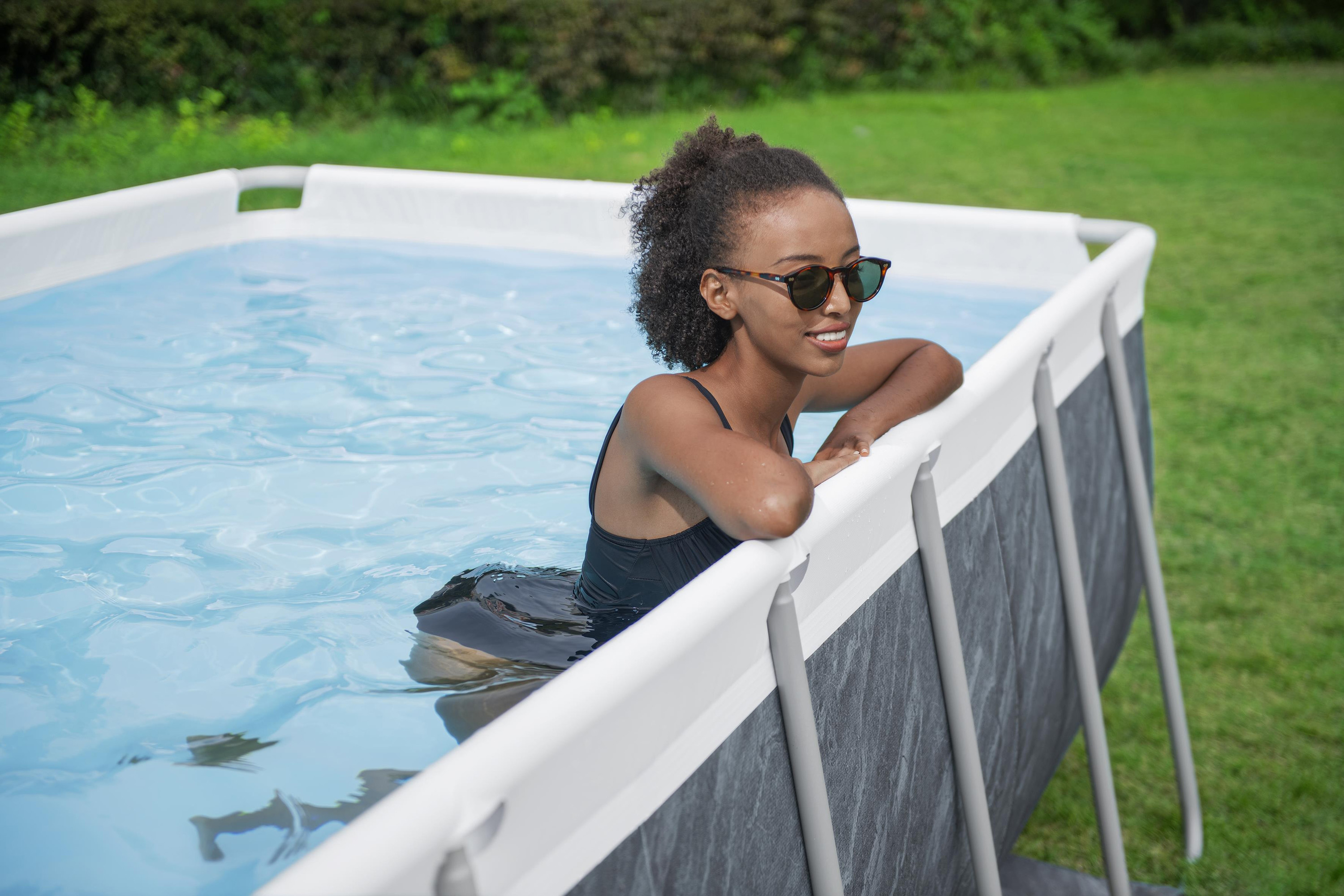 Steel Pro MAX™ Solo Pool ohne Zubehör 404 x 201 x 100 cm, Marmor-Optik (Schiefergrau), eckig