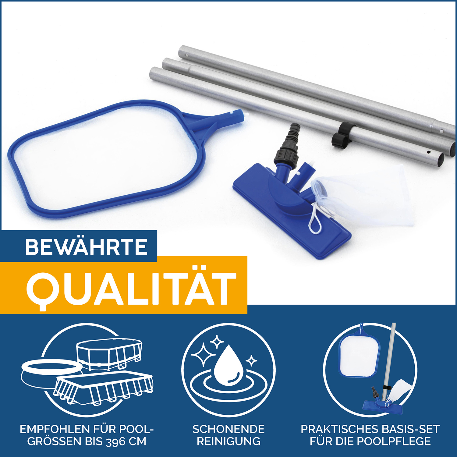 Flowclear™ Poolpflege Basis-Set mit Venturi-Sauger & Kescher, 203 cm