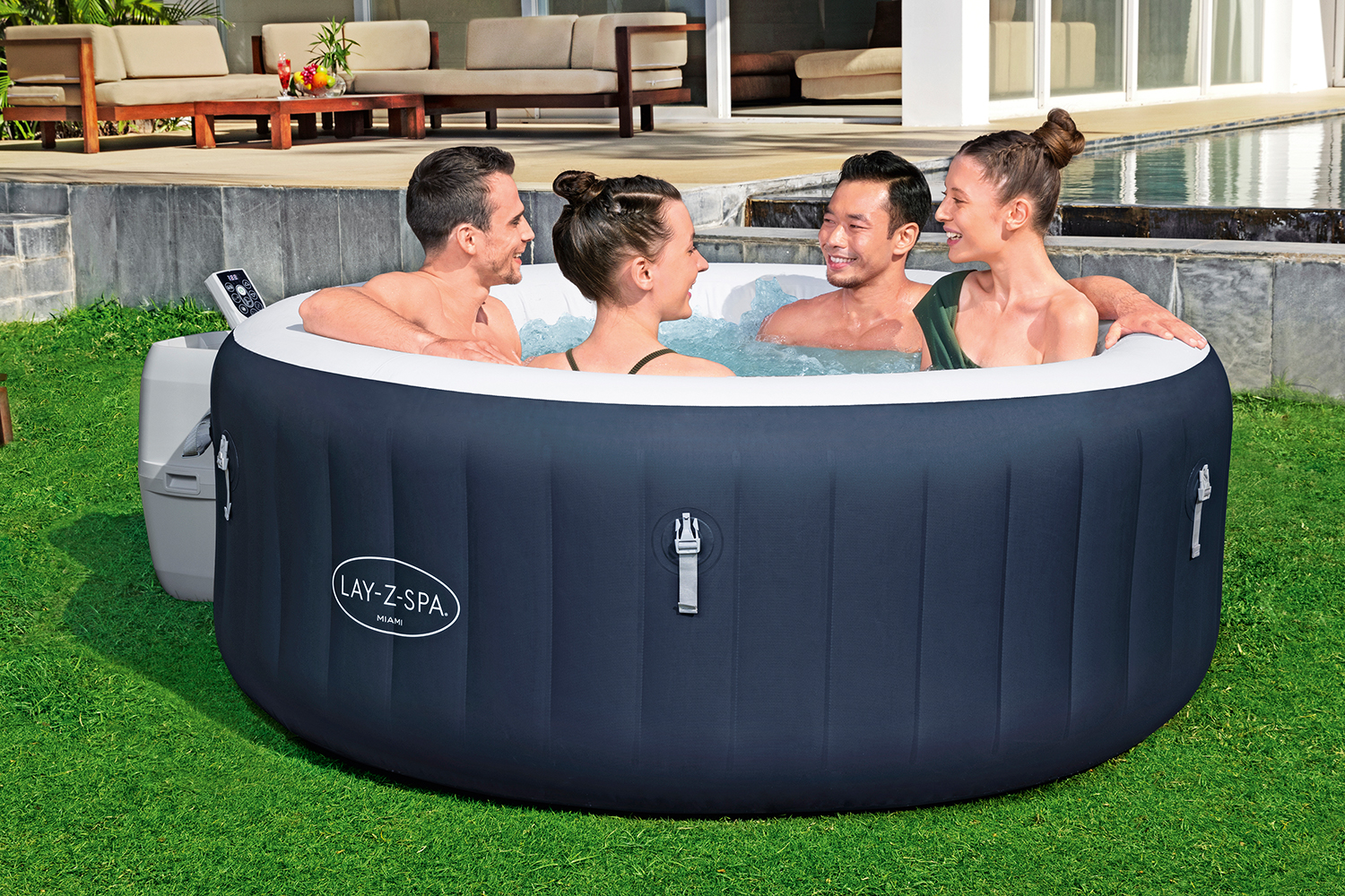 LAY-Z-SPA® Energiespar-Whirlpool Miami AirJet™ für 4 Personen Ø 180 x 66 cm, Dunkelblau