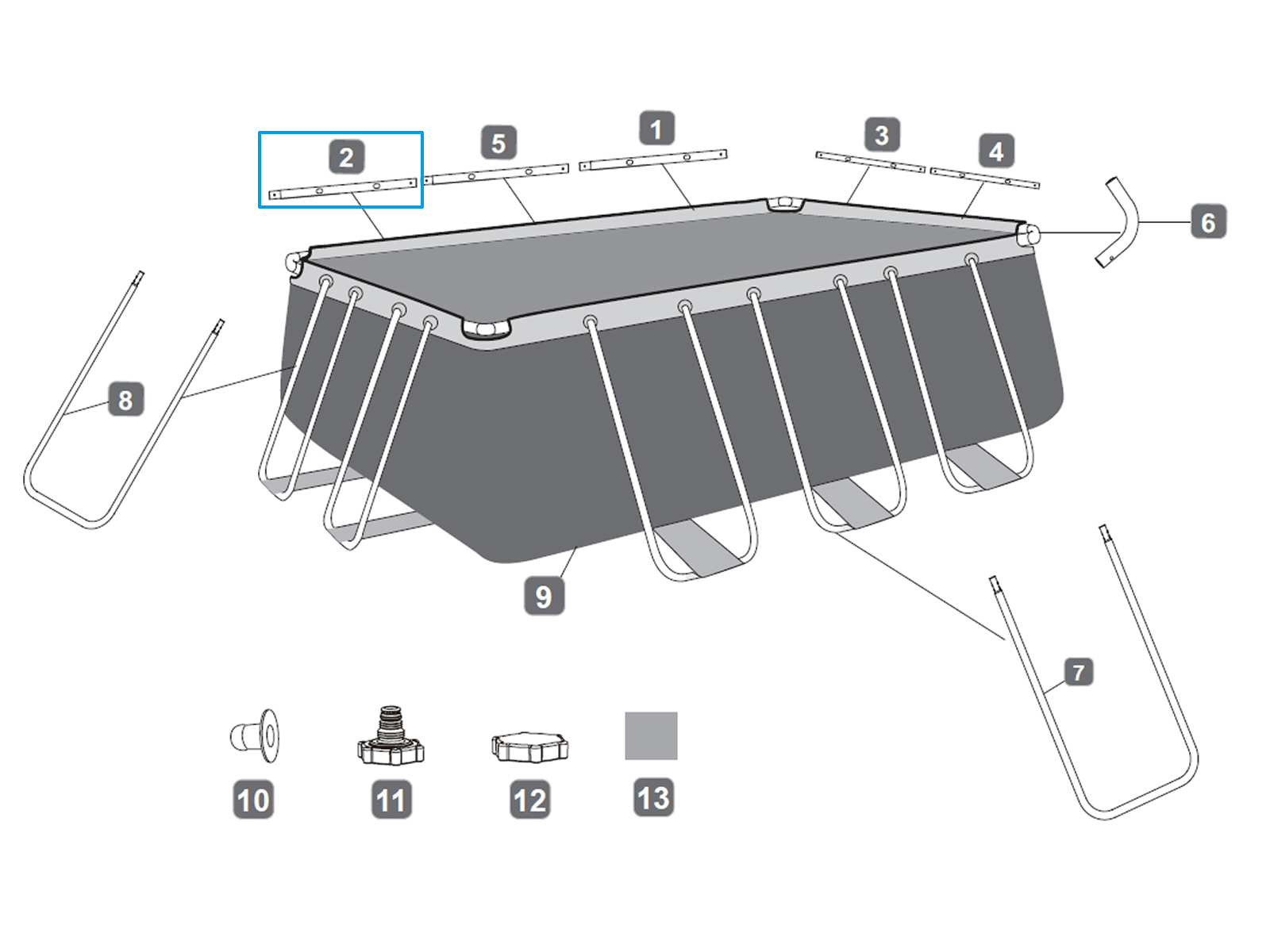 Bestway® Spare Part Top rail B (grey) for various Power Steel™ frame pools, angular Bestway® Spare Part Top rail B (grey) for various Power Steel™ frame pools, angular
