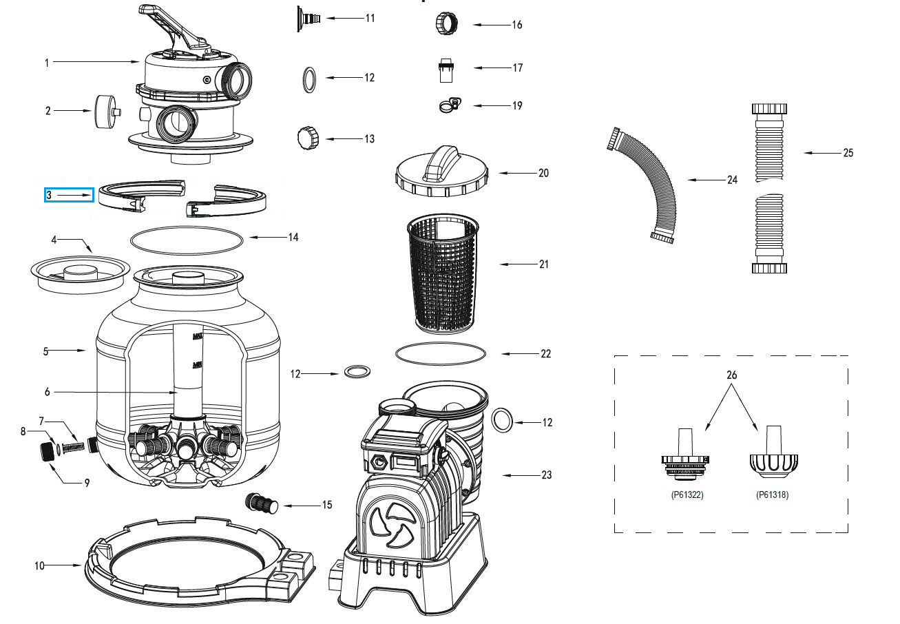 Bestway® Spare Part Top flange clamp for various Flowclear™ sand filter unit Bestway® Spare Part Set Top flange clamp for various Flowclear™ sand filter unit