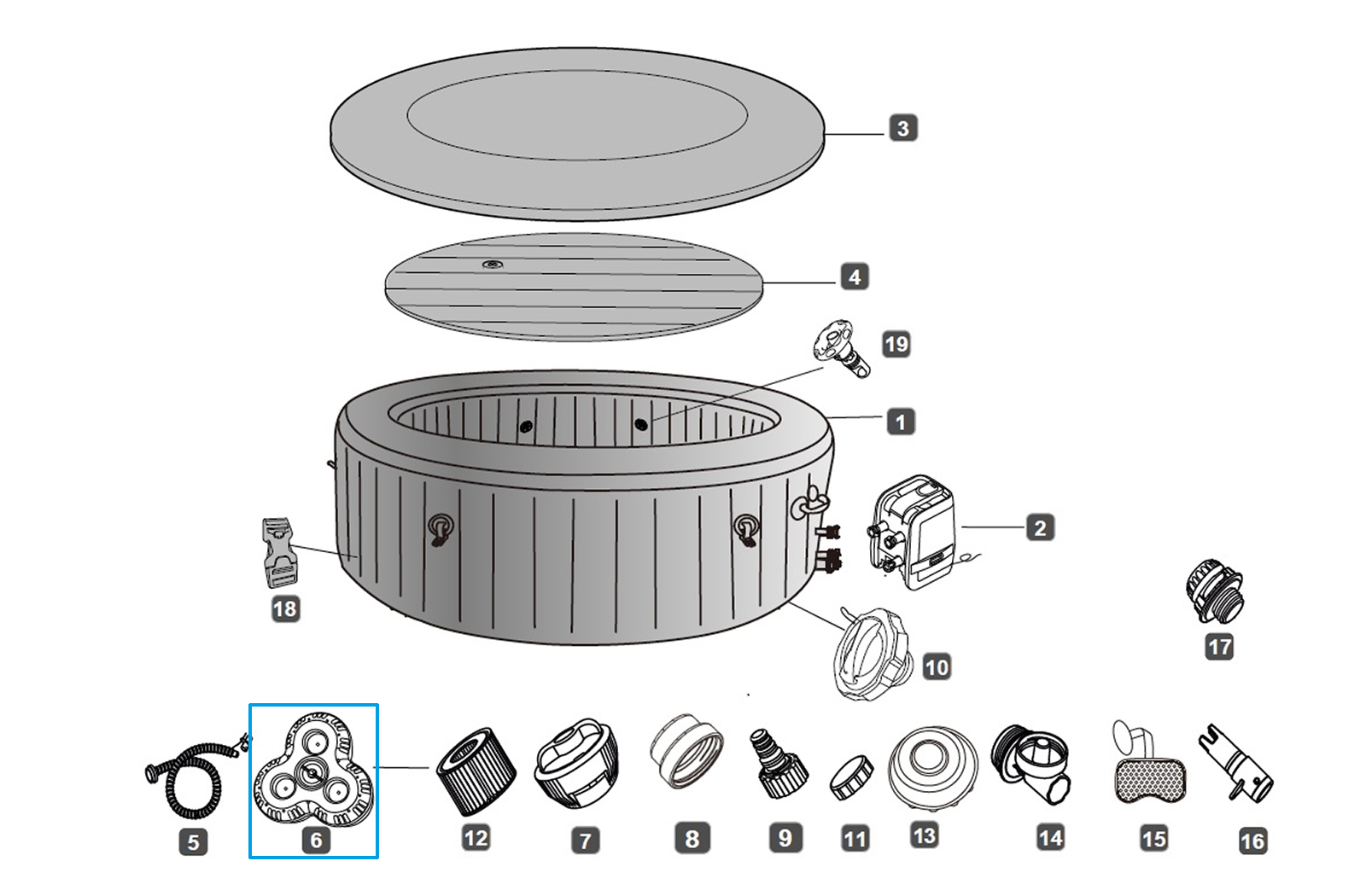 Bestway® Spare Part Filter set (cartridge not included) for LAY-Z-SPA® Dominica & Cabo HydroJet™ (2023)