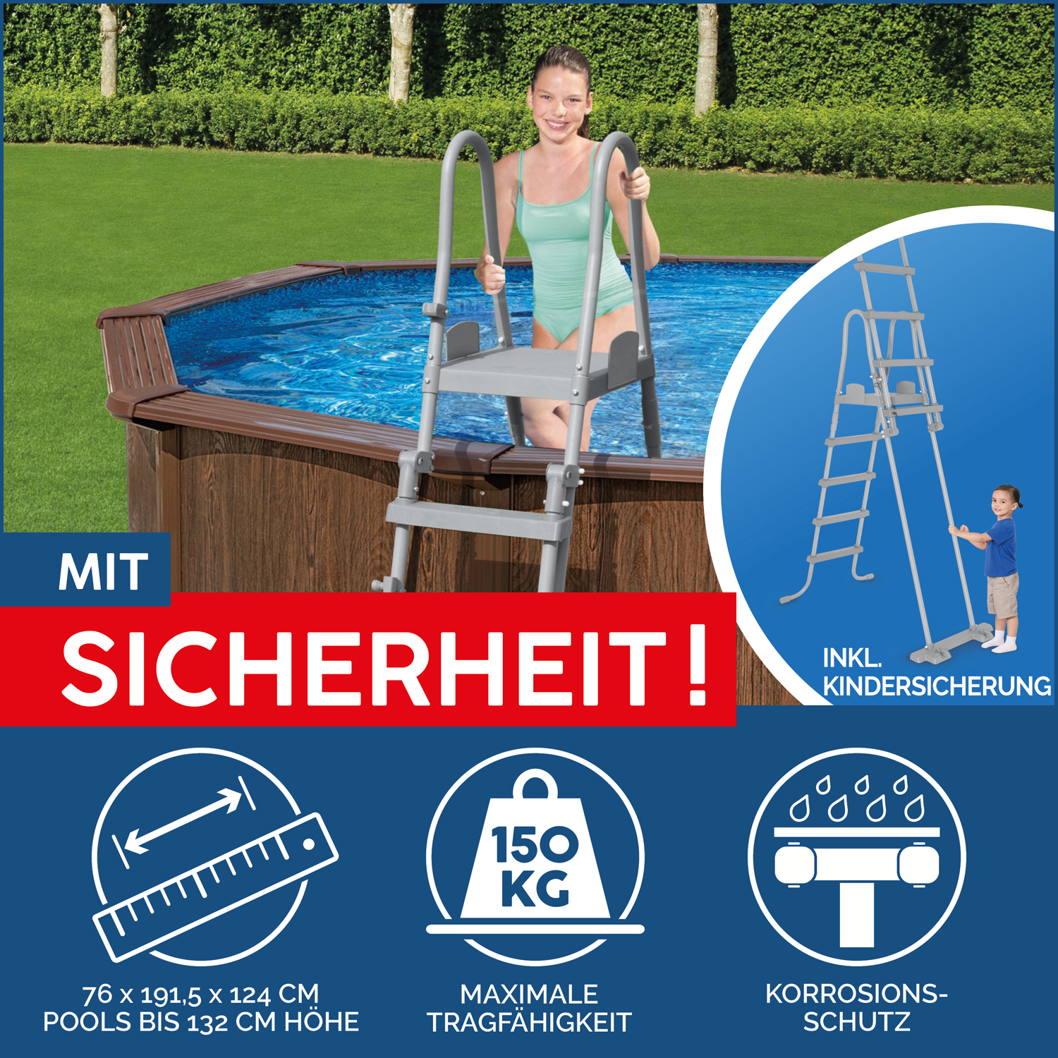Hydrium™ Stahlwandpool Komplett-Set mit Sandfilteranlage Ø 490 x 130 cm, Holz-Optik (Palisander), rund