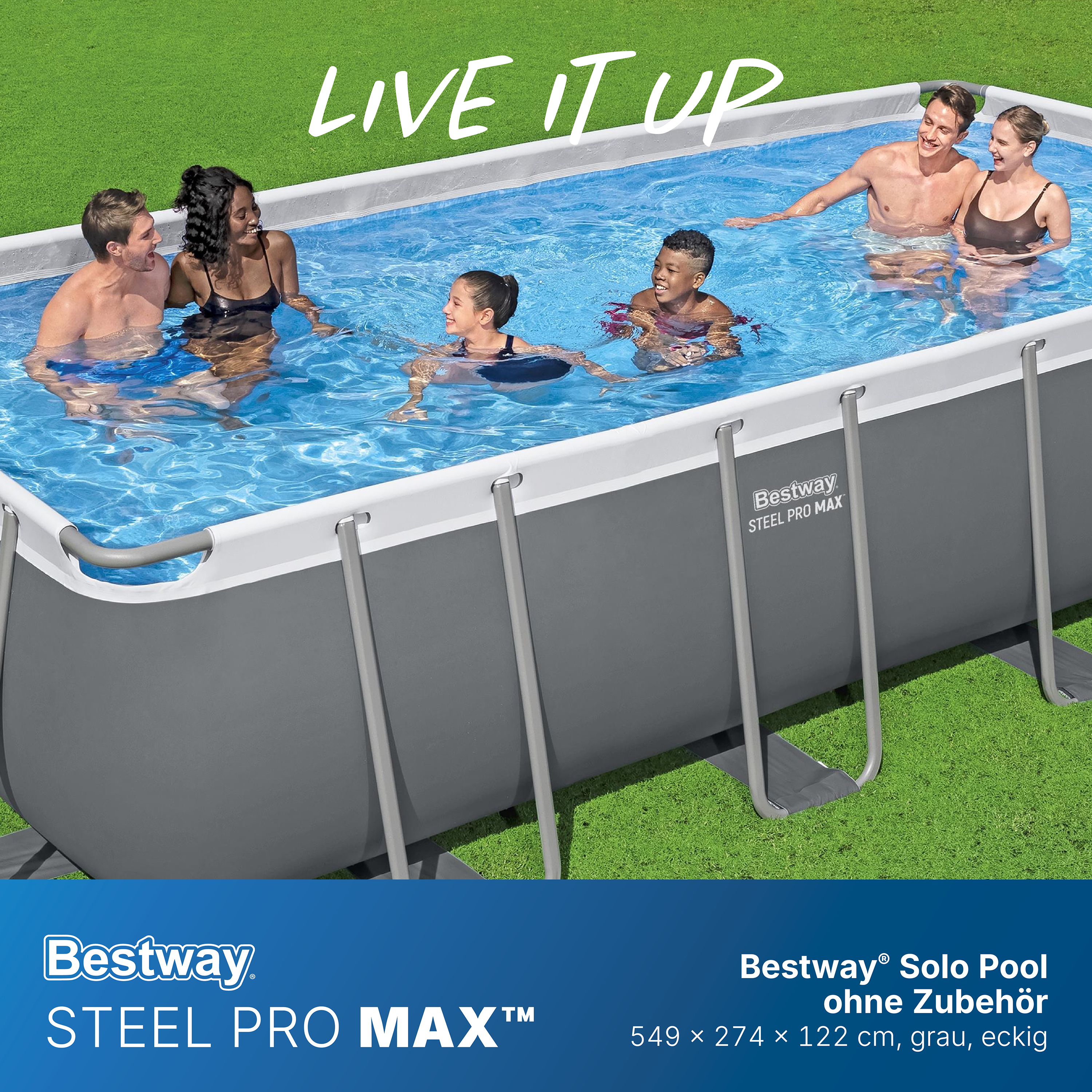 Steel  Pro MAX™ Solo Pool ohne Zubehör 549 x 274 x 122 cm, grau, eckig