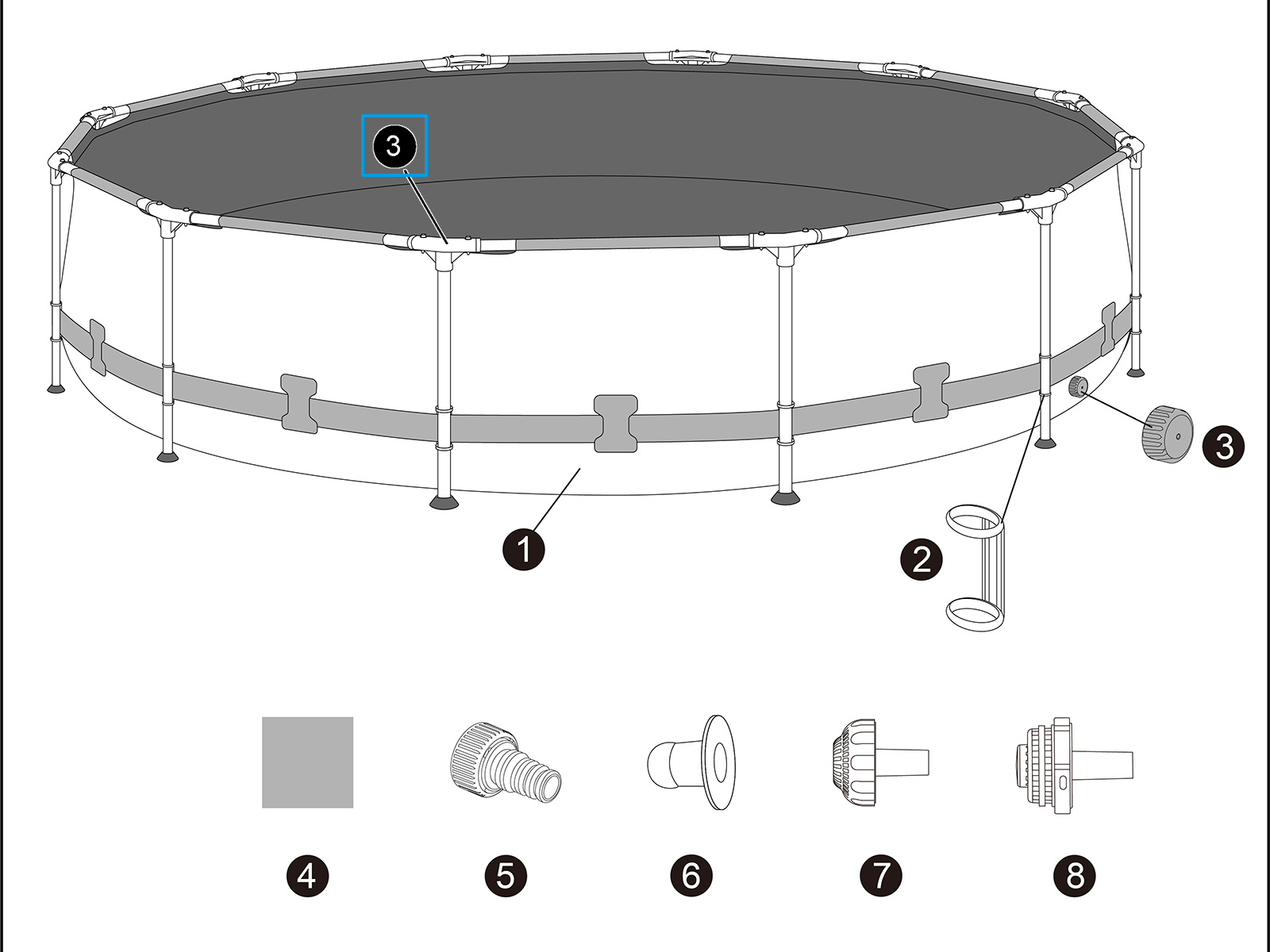 Bestway® Spare Part T-Connector for 10' x 30"/3.05m x 76cm pool frame