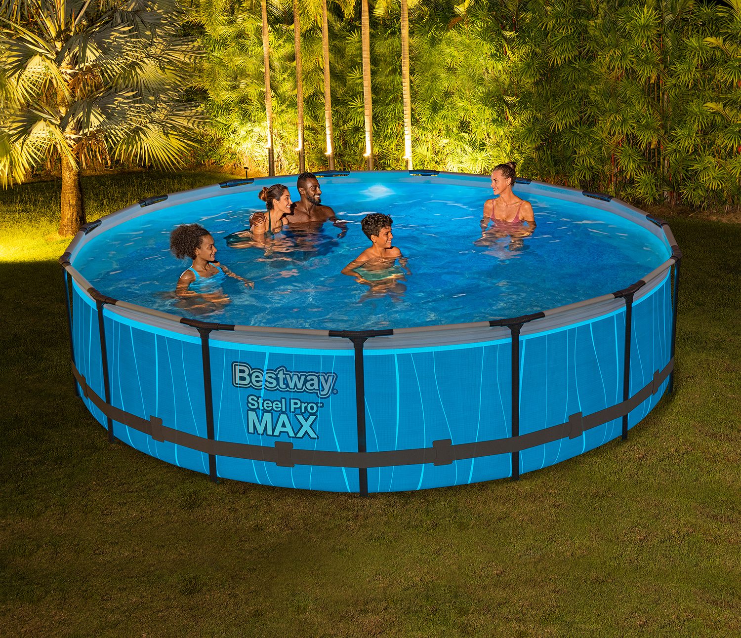 Steel Pro MAX™ Frame Pool Komplett-Set mit Filterpumpe Ø 457 x 107 cm, LED-Design, rund