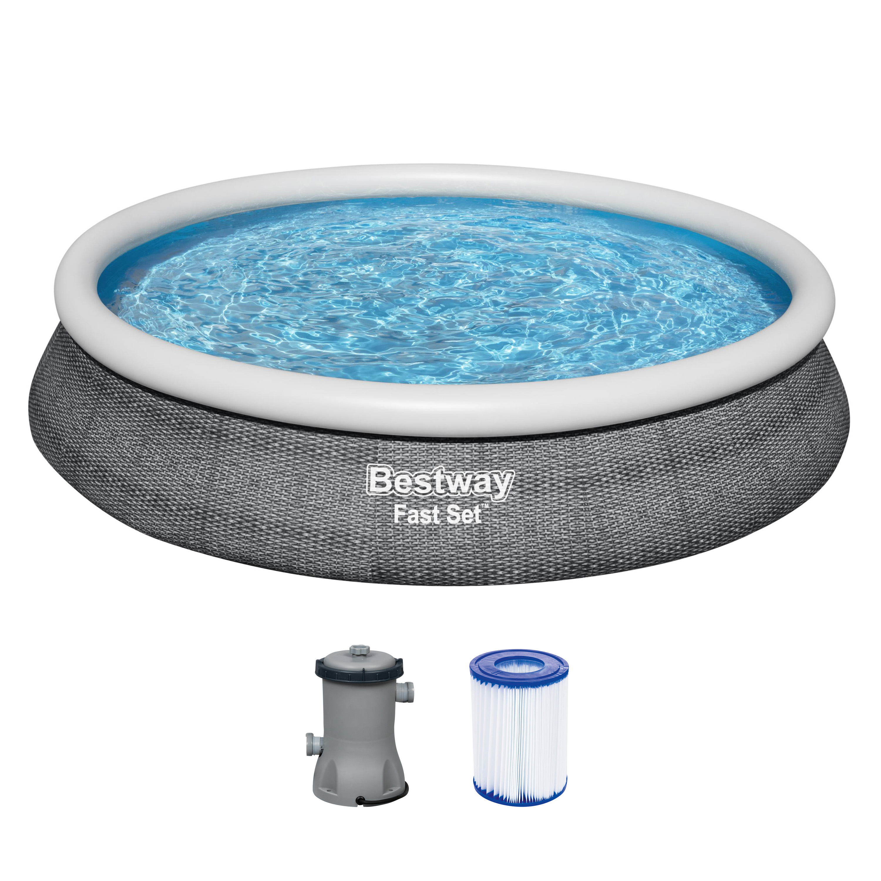 Fast Set™ Aufstellpool Set mit Filterpumpe Ø 457 x 84 cm, Rattan-Optik (Schiefergrau), rund