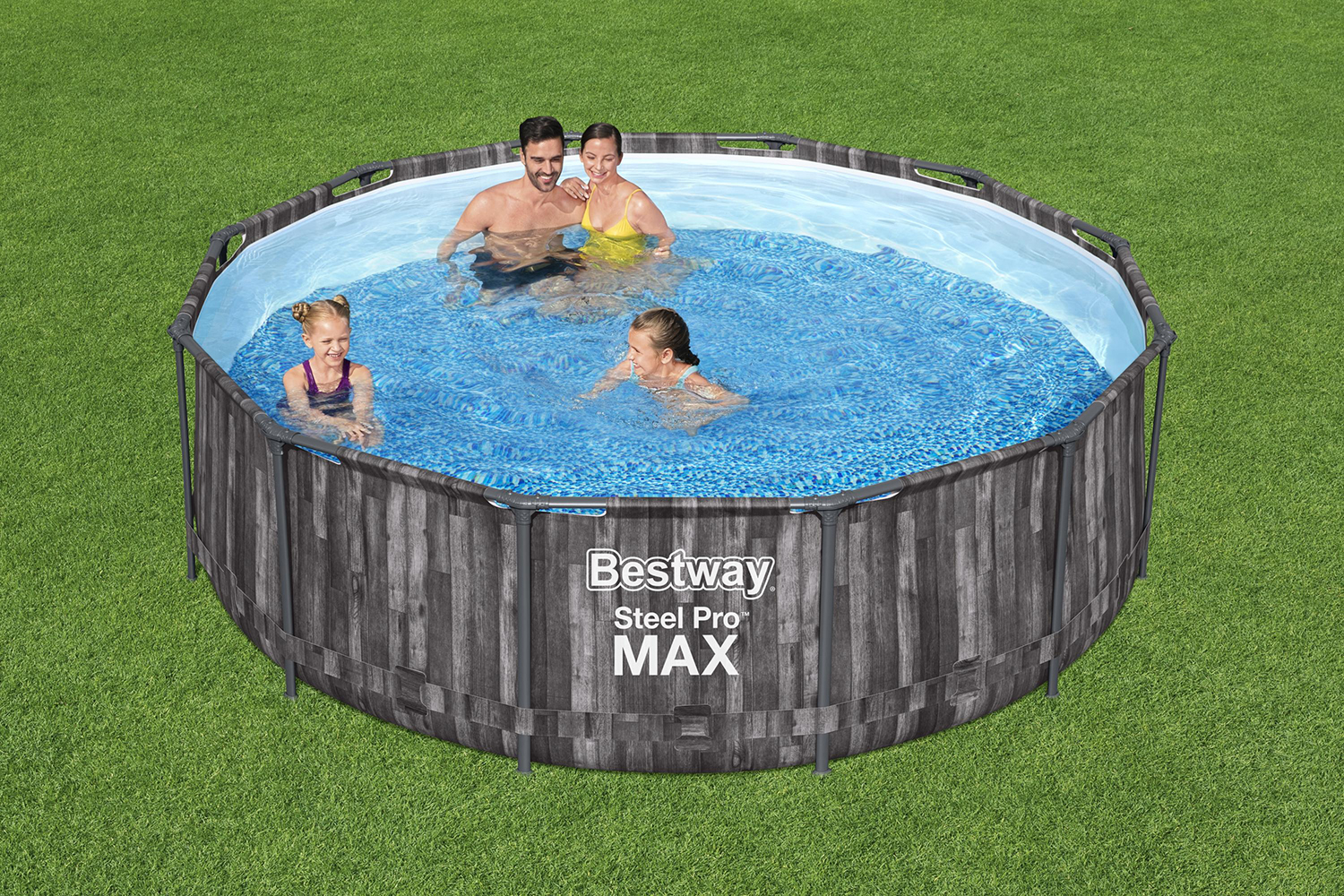 Steel Pro MAX™ Frame Pool Set mit Filterpumpe Ø 366 x 100 cm, Holz-Optik (Mooreiche), rund