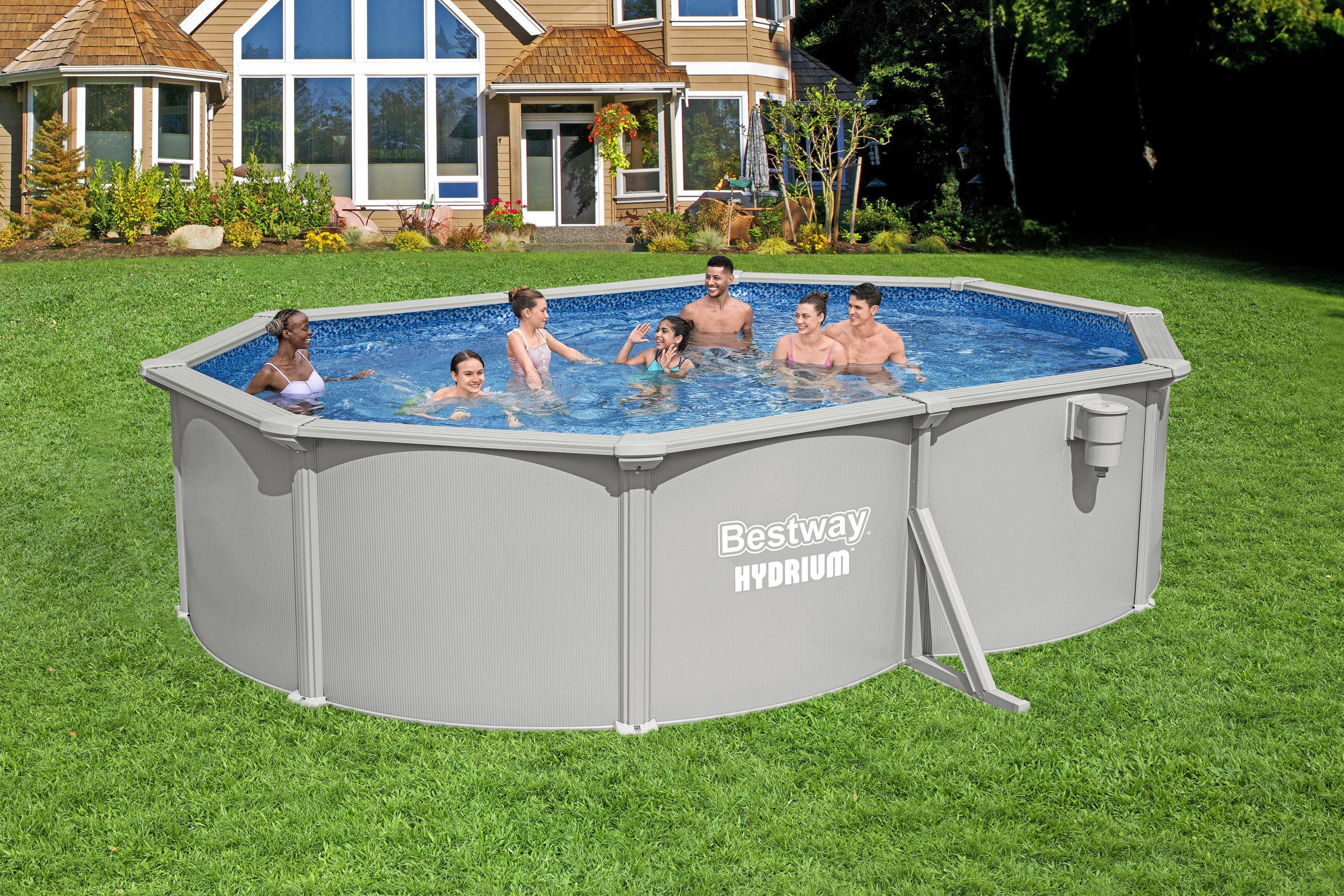 Hydrium™ Stahlwandpool Komplett Set mit Sandfilteranlage 500 x 366 x 122 cm, granitgrau, oval