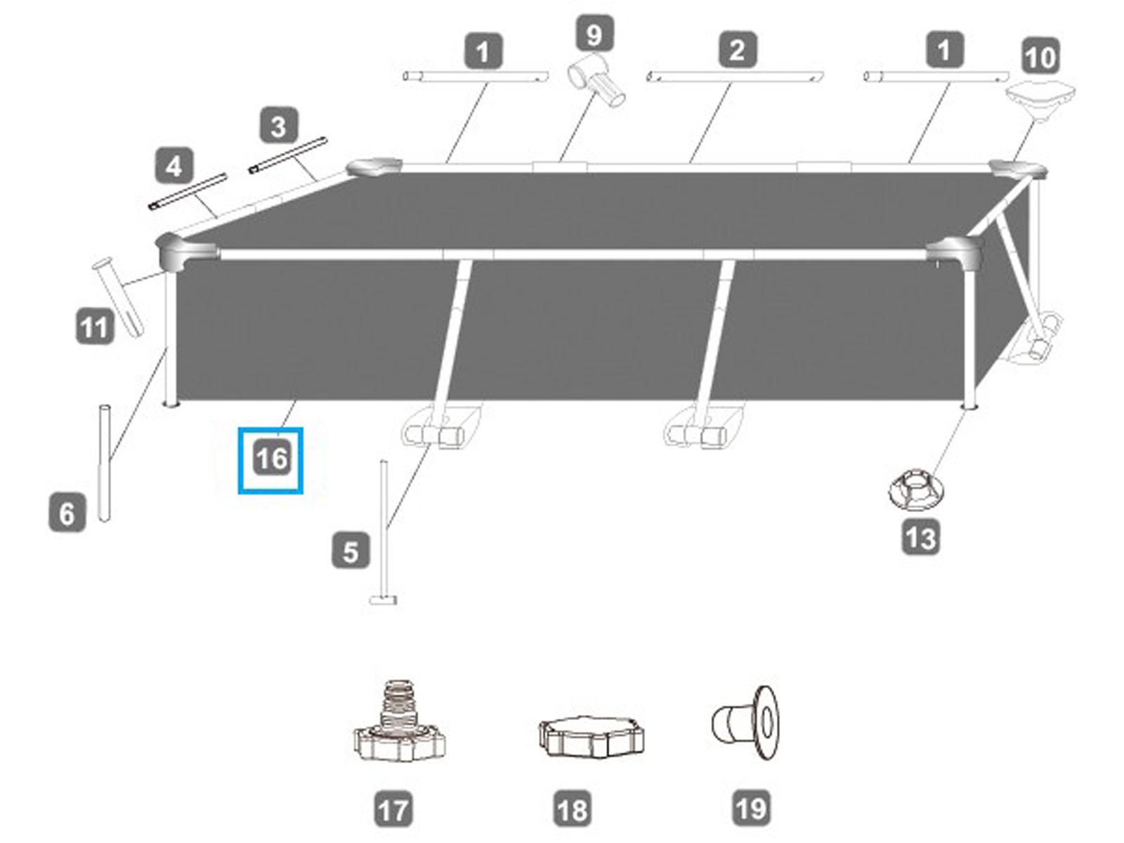 Bestway® Spare Part Pool liner (blue) for Steel Pro™ frame pool 259 x 170 x 61 cm, angular