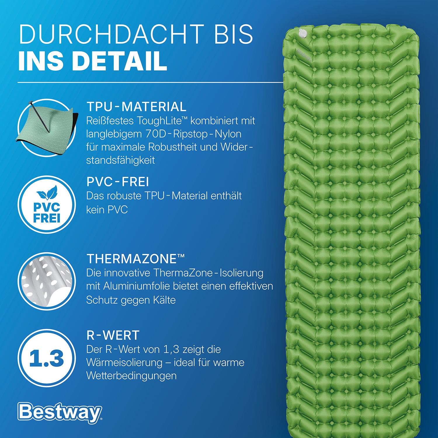 Aufblasbare Single TPU Isomatte WanderLite™ 188 x 58,5 x 6,5 cm