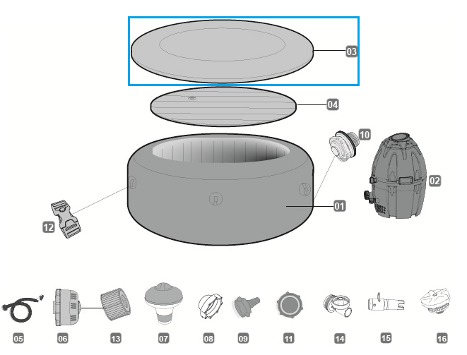 Bestway® Spare Part Leatherroid Cover for Lay-Z-Spa™ Tahiti AirJet™ whirlpool Ø 180 x 66 cm Bestway® Spare Part Leatherroid Cover for Lay-Z-Spa™ Tahiti AirJet™ whirlpool Ø 180 x 66 cm