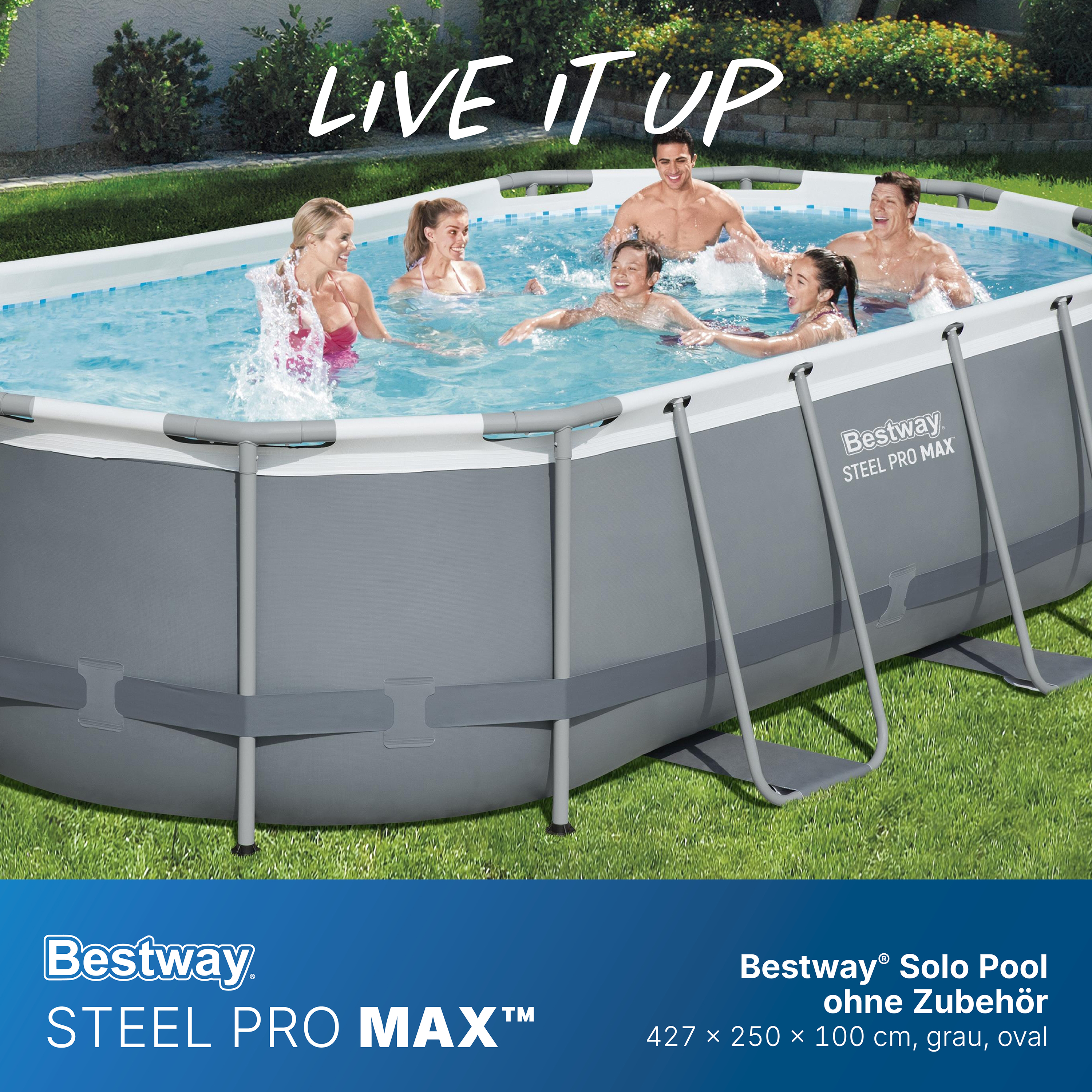 Steel Pro MAX™ Solo Pool ohne Zubehör 427 x 250 x 100 cm , grau, oval