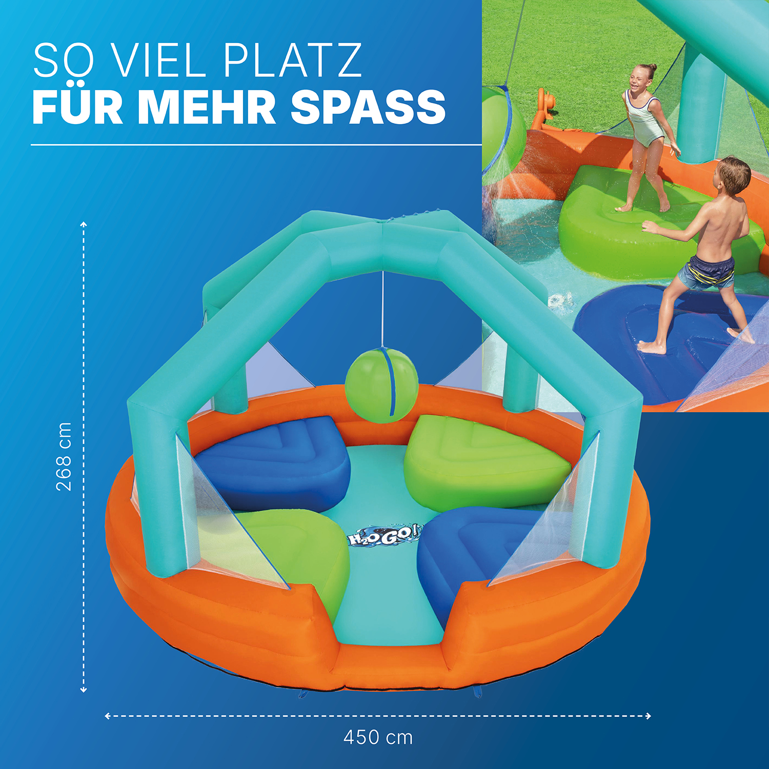 H2OGO! Wasserpark Dodge & Drench mit Dauergebläse 450 x 450 x 268 cm