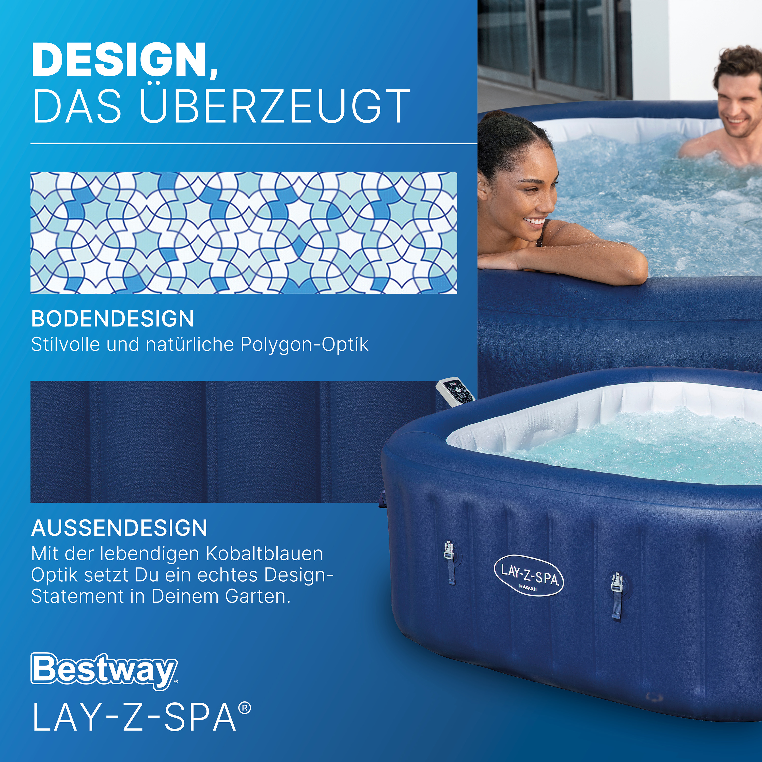 LAY-Z-SPA® Energiespar-Whirlpool Hawaii AirJet™ mit App-Steuerung, für 6 Personen, 180 x 180 x 71 cm, Kobaltblau