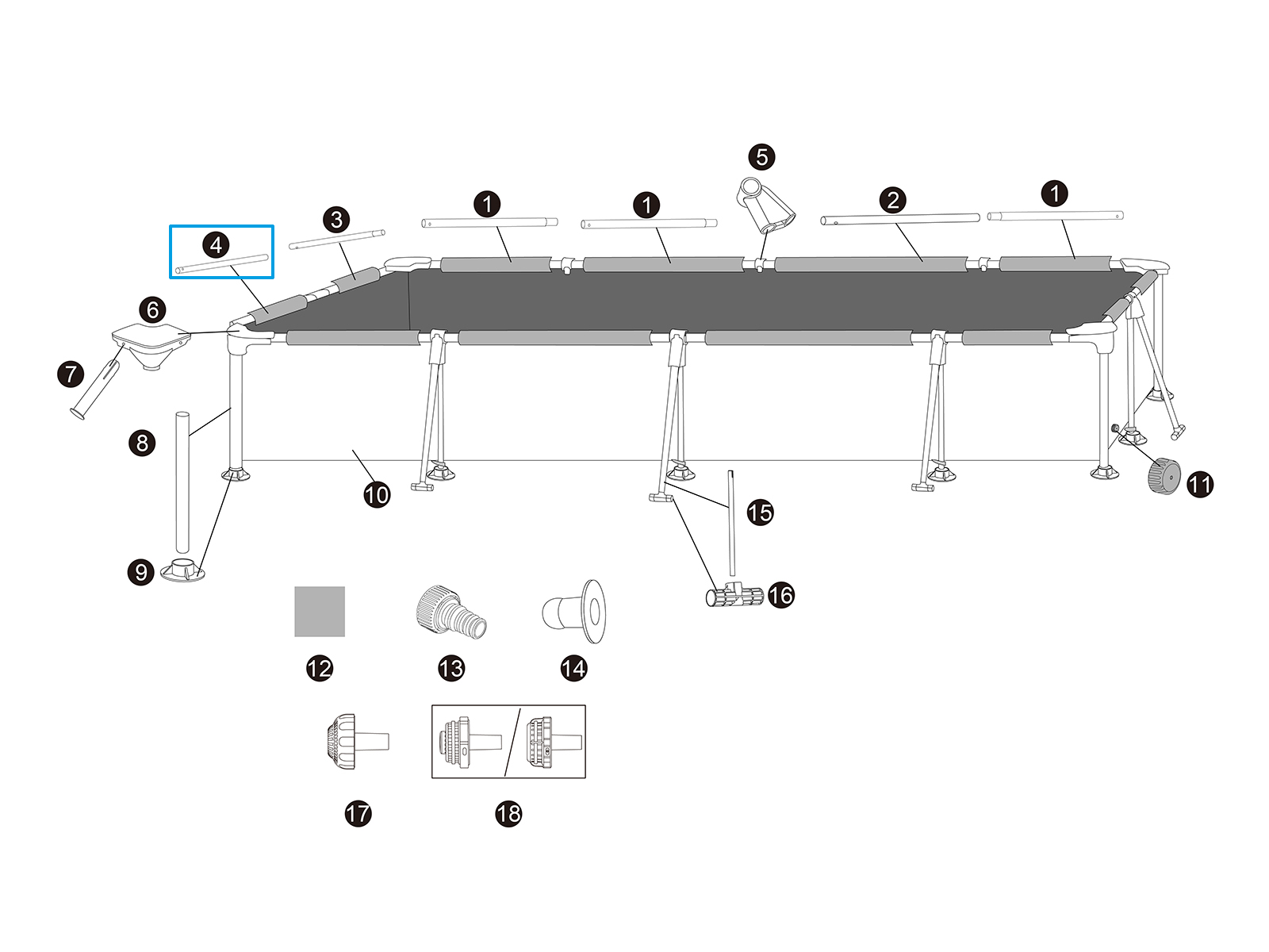 Bestway® Spare Part pool Top rail D (white) for Steel Pro™ frame pool 366 x 201 x 66 cm, angular