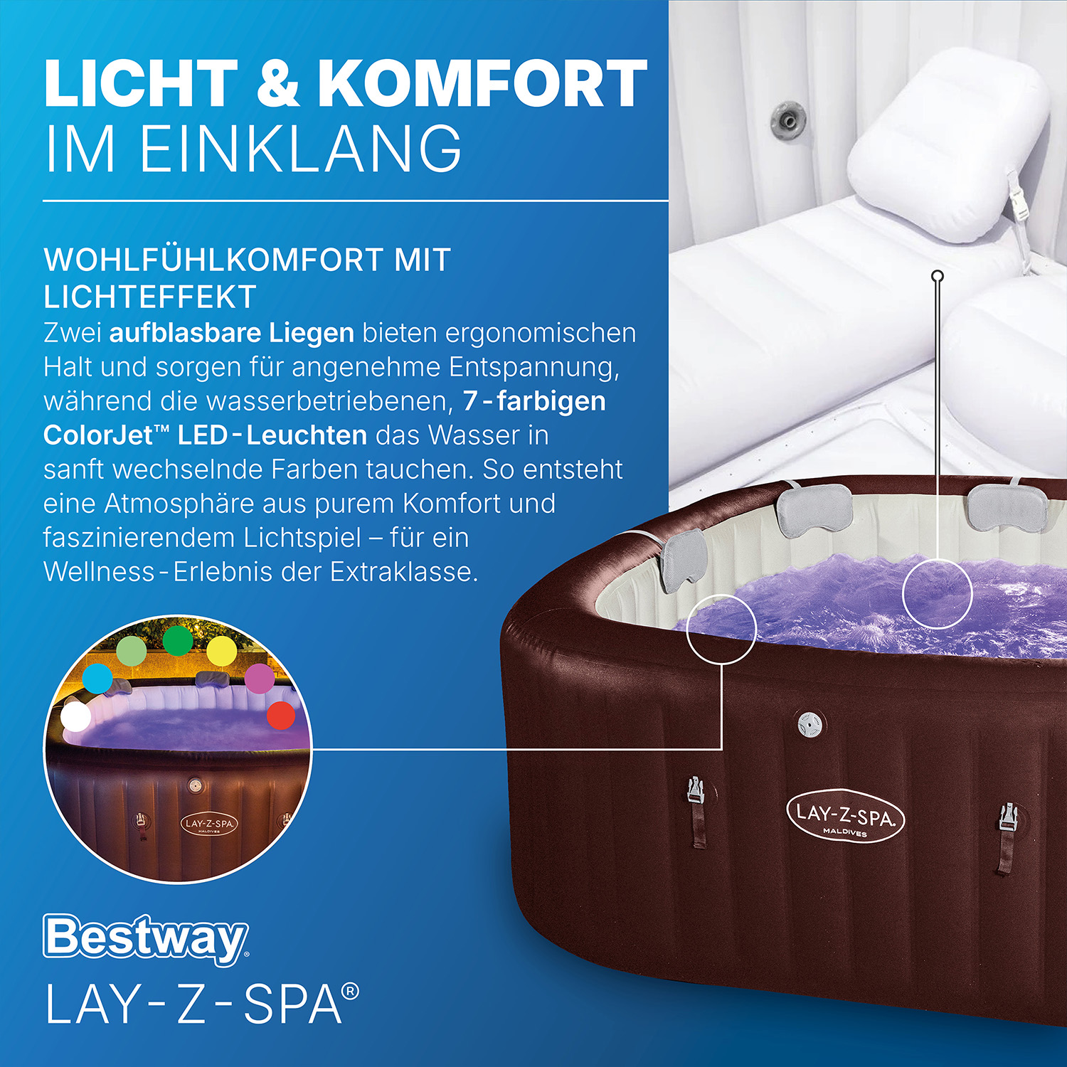 LAY-Z-SPA® Energiespar Whirlpool Maldives HydroJet Pro™ mit App-Steuerung, für 7 Personen 201 x 201 x 80 cm, Mahagoni