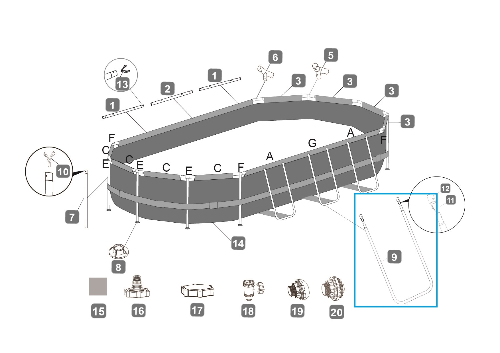 Bestway® Spare Part U-Shaped beam (brown) for Power Steel™ Swim Vista pool 549 x 274 x 122 cm