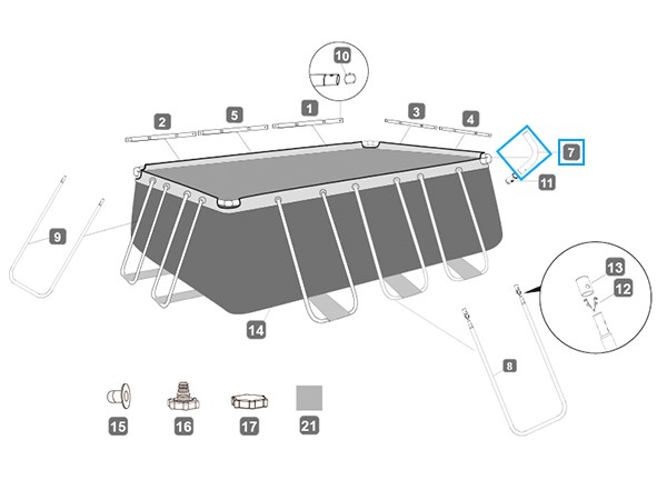Bestway® Spare Part C-connector (grey) for various Power Steel™ frame pools, angular