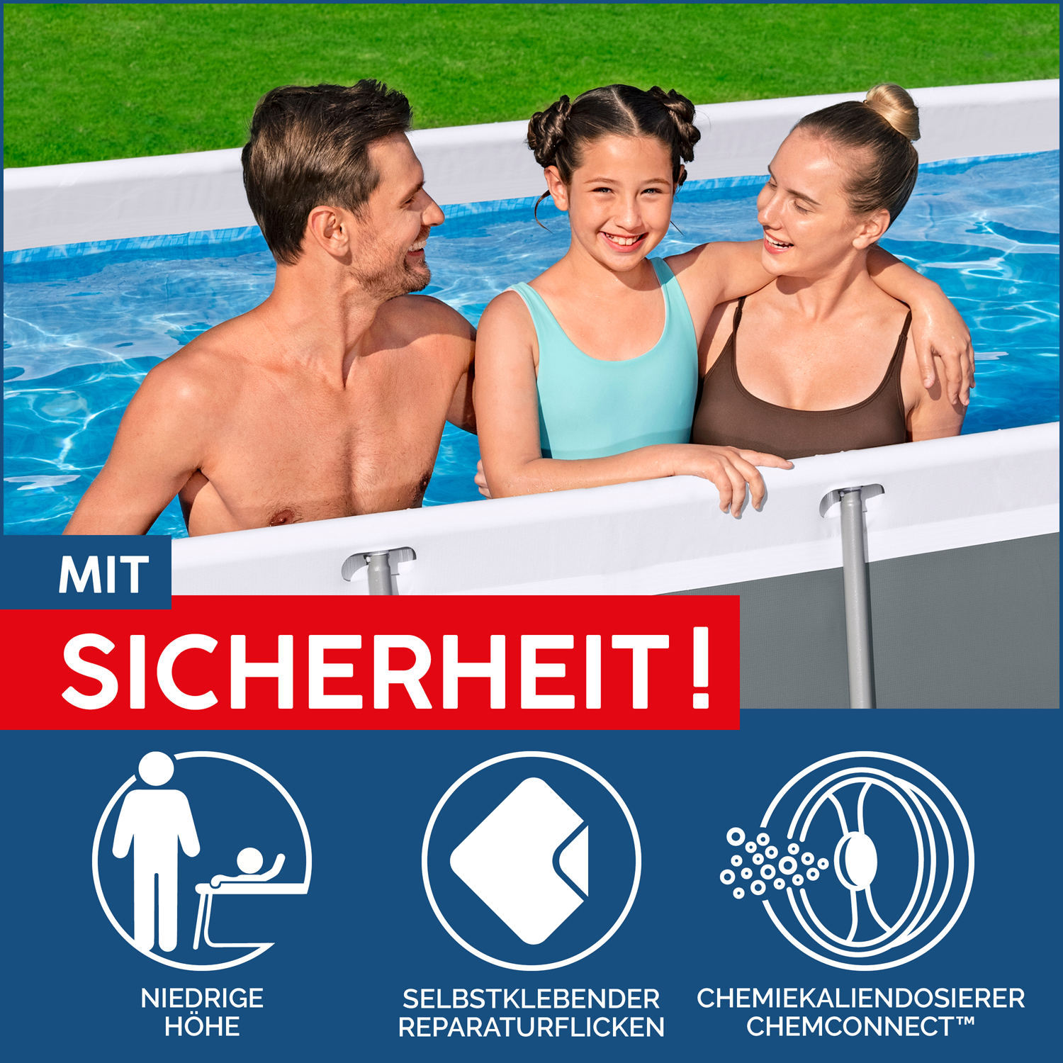 Power Steel™ Frame Pool Set mit Filterpumpe 282 x 196 x 84 cm, grau, eckig