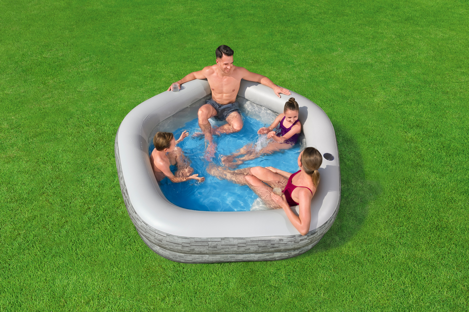 TruPrint™ Family Pool 213 x 206 x 53 cm, Steinwand-Optik (Cremegrau)