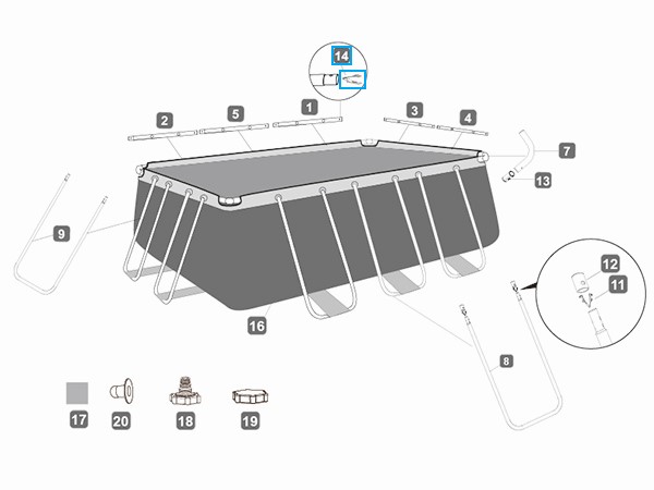 Bestway® Spare Part  Top rail spring pin set (10 pieces) for rectangular frame pools Bestway® Spare Part  Top rail spring pin set (10 pieces) for rectangular frame pools