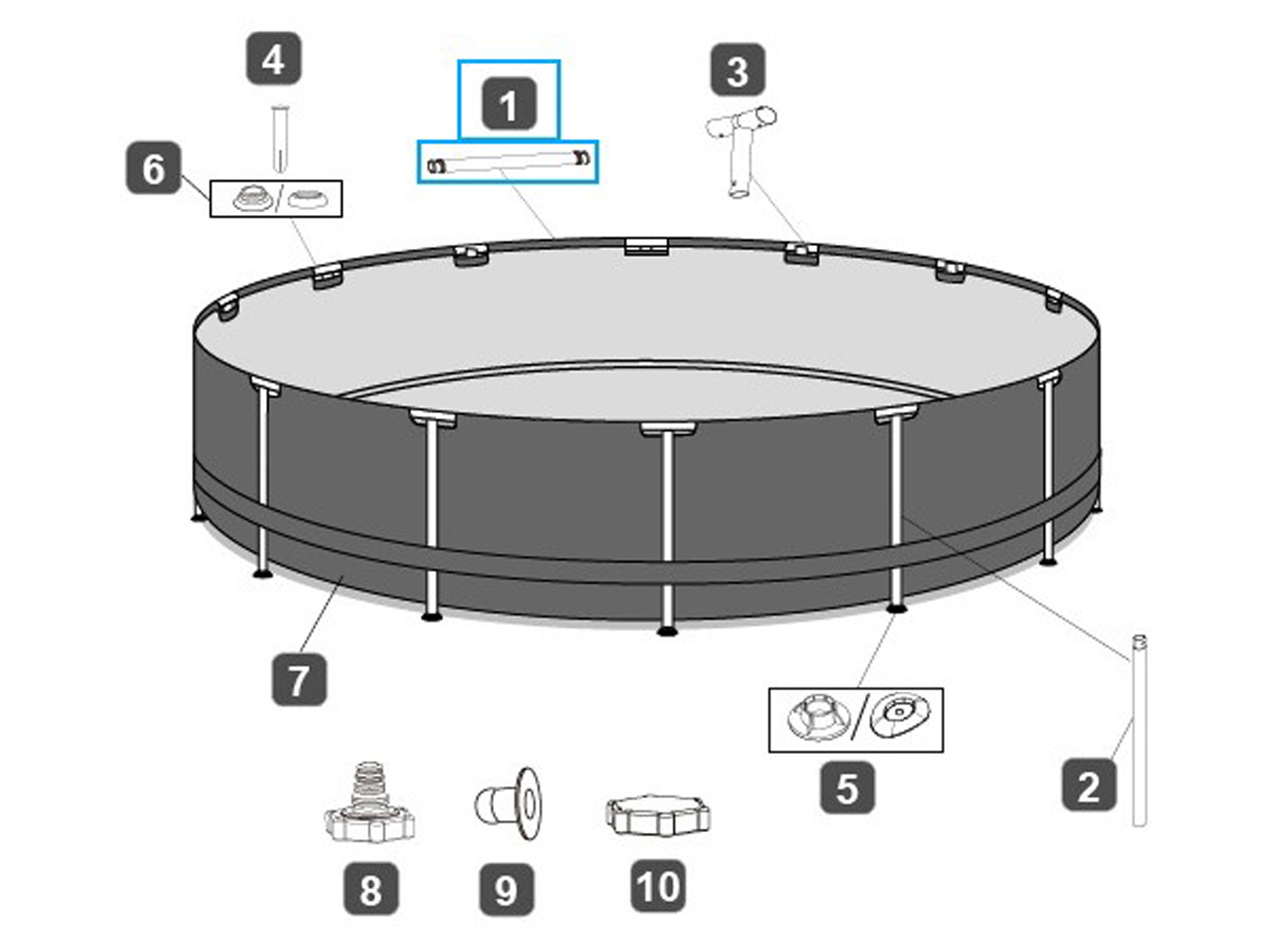 Bestway® Ersatzteil Horizontale Poolstange (grau) für Steel Pro MAX™ Ø Pools 366 x 100/122 cm, rund Bestway® Ersatzteil Horizontale Poolstange (grau) für Steel Pro MAX™ Ø Pools 366 x 100/122 cm, rund