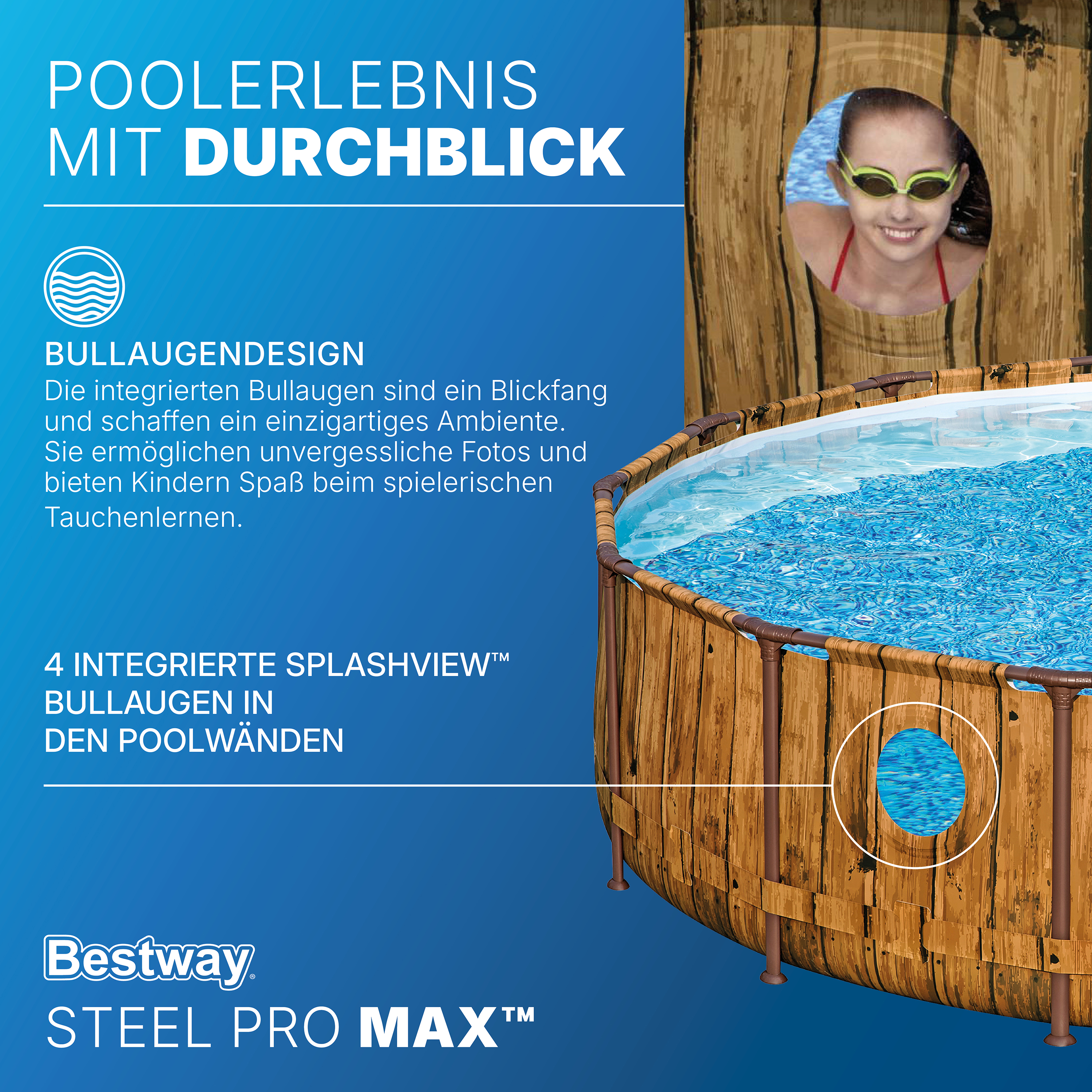 Steel Pro MAX™ Splashview™ Solo Pool ohne Zubehör Ø 488 x 122 cm, Holz-Optik (Pinie), rund