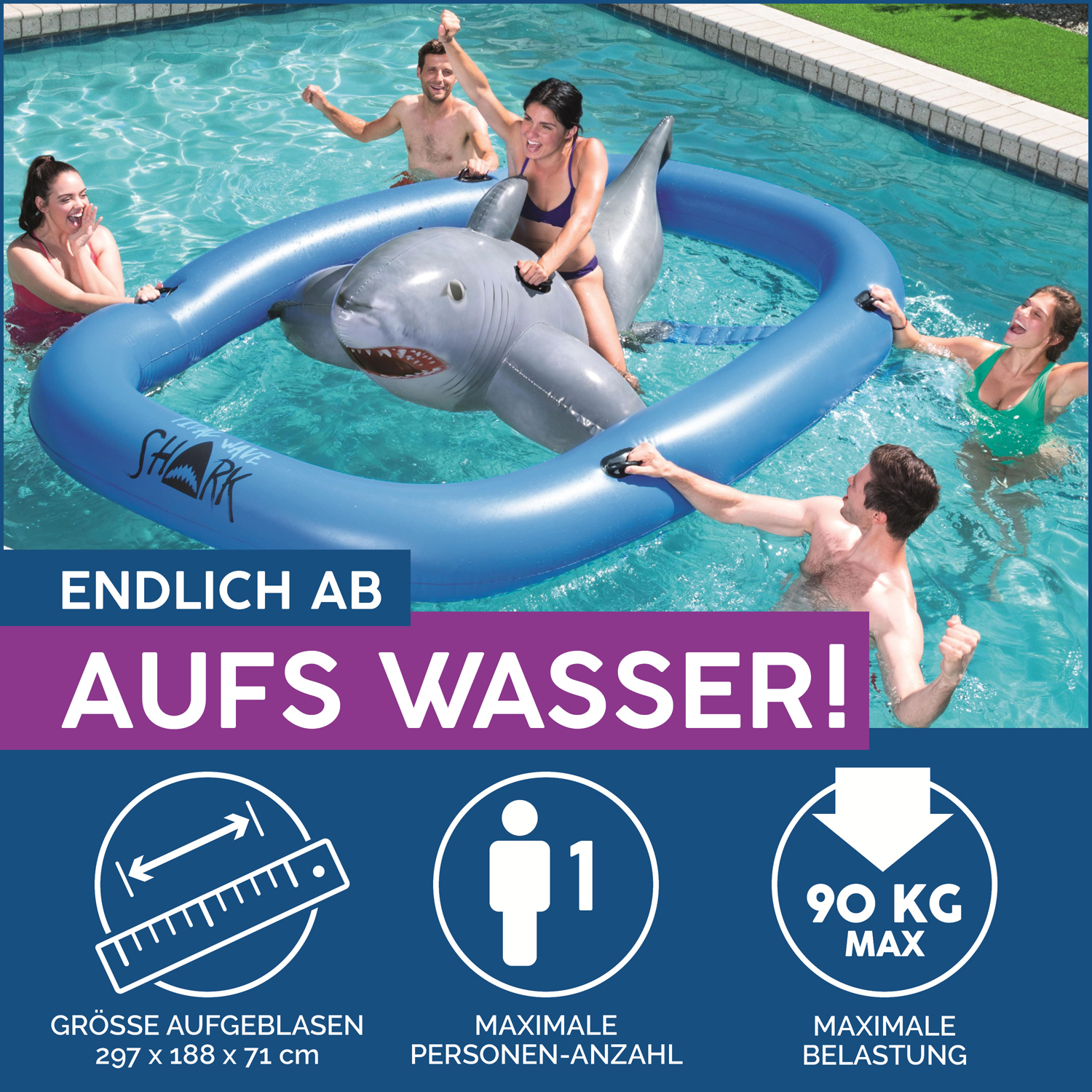 Bestway® 10'2"x 7'/3.10m x 2.13m Tidal Wave Shark Ride