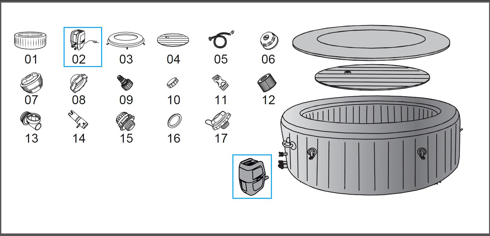 Bestway® Spare Part Lay-Z-Spa® AirJet Heater (grey / WiFi) for various LAY-Z-SPA® whirlpools (2023 / 2024 | EU)