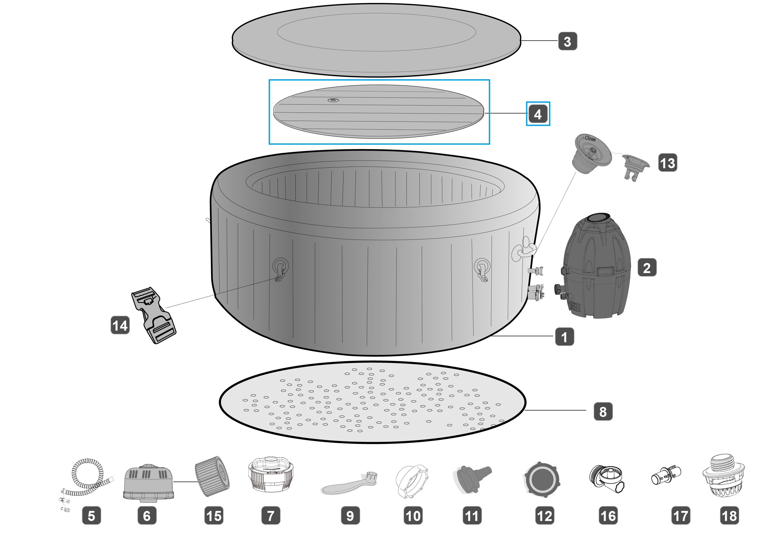 Bestway® Spare Part Inflatable cushion for the cover of LAY-Z-SPA® Honolulu/Milan AirJet™ Ø 196 x 71 cm Bestway® Spare Part Inflatable cushion for the cover of LAY-Z-SPA® Honolulu/Milan AirJet™ Ø 196 x 71 cm