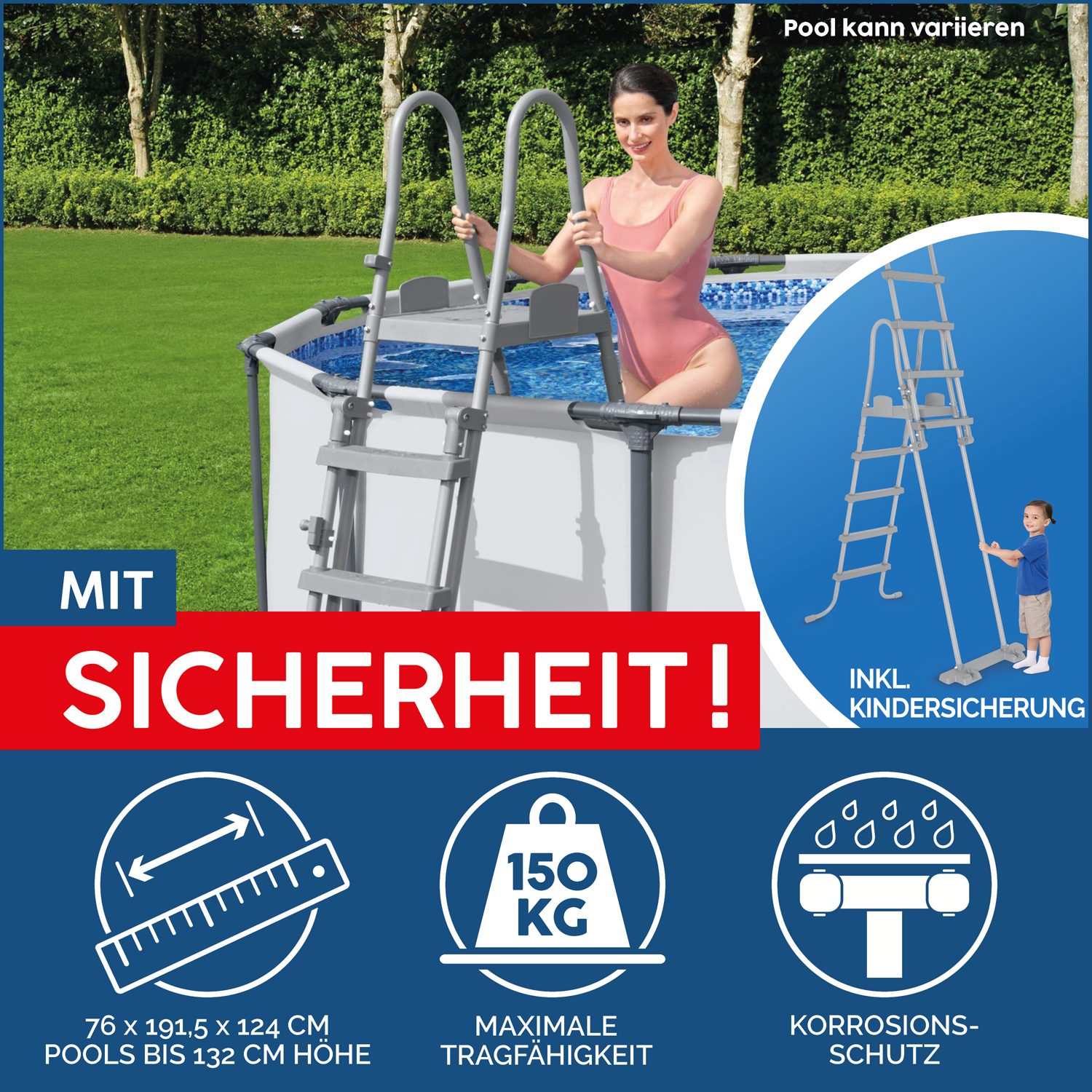 Power Steel™ Frame Pool Komplett-Set mit Filterpumpe 640 x 274 x 132 cm, grau, eckig