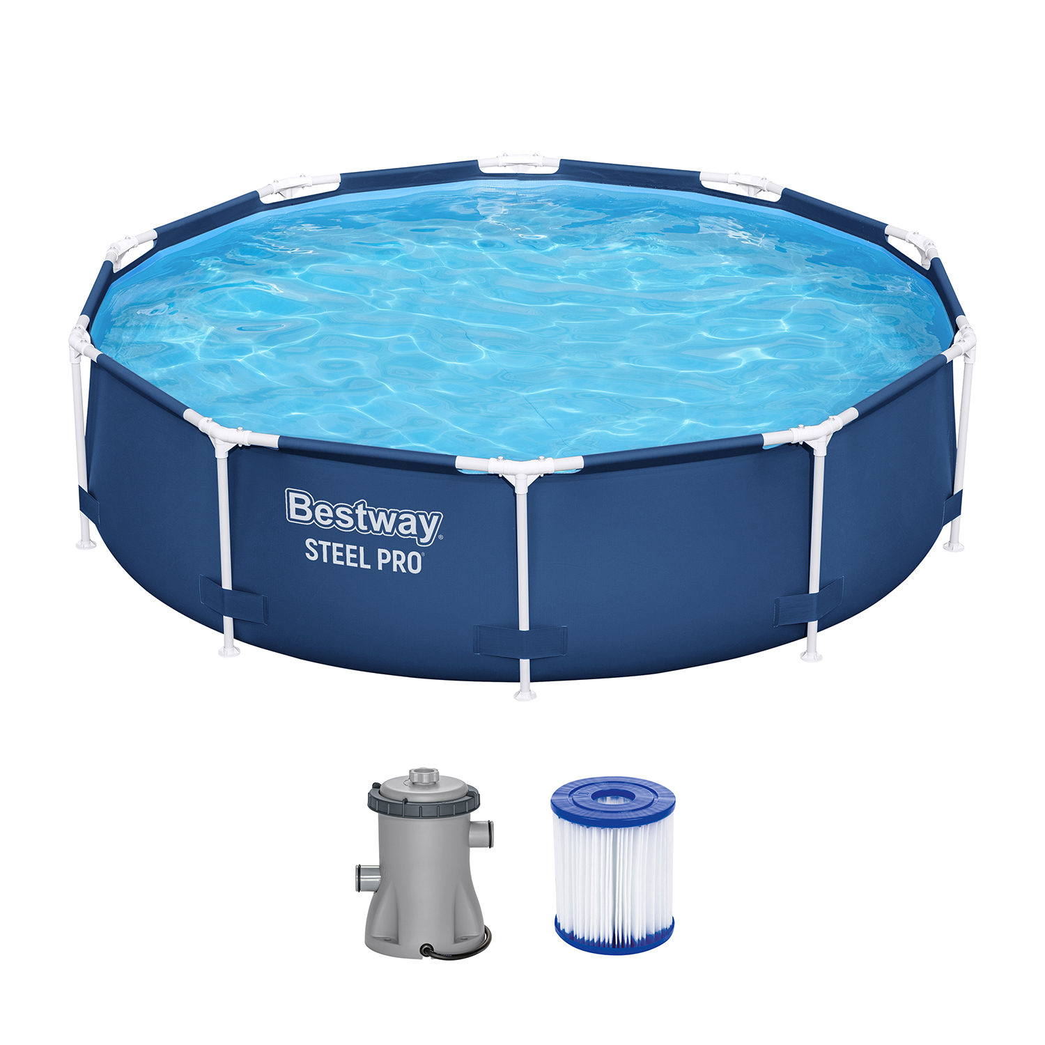 Steel Pro™ Frame Pool Set mit Filterpumpe Ø 305 x 76 cm, dunkelblau, rund